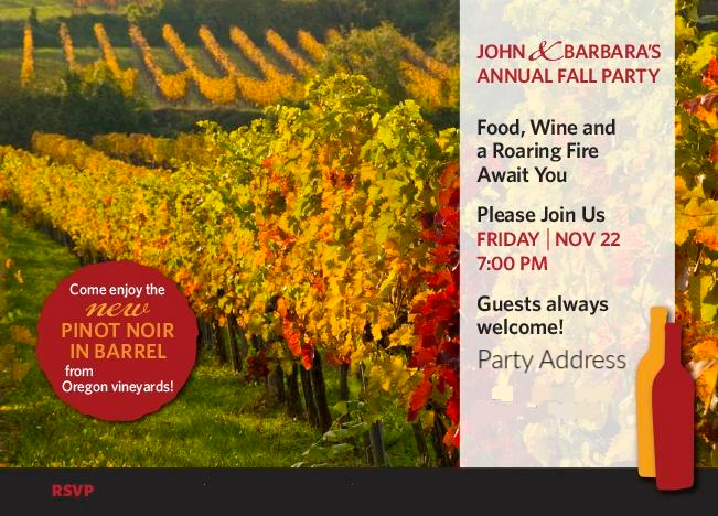 Party invite. Background picture is autumn vineyard.