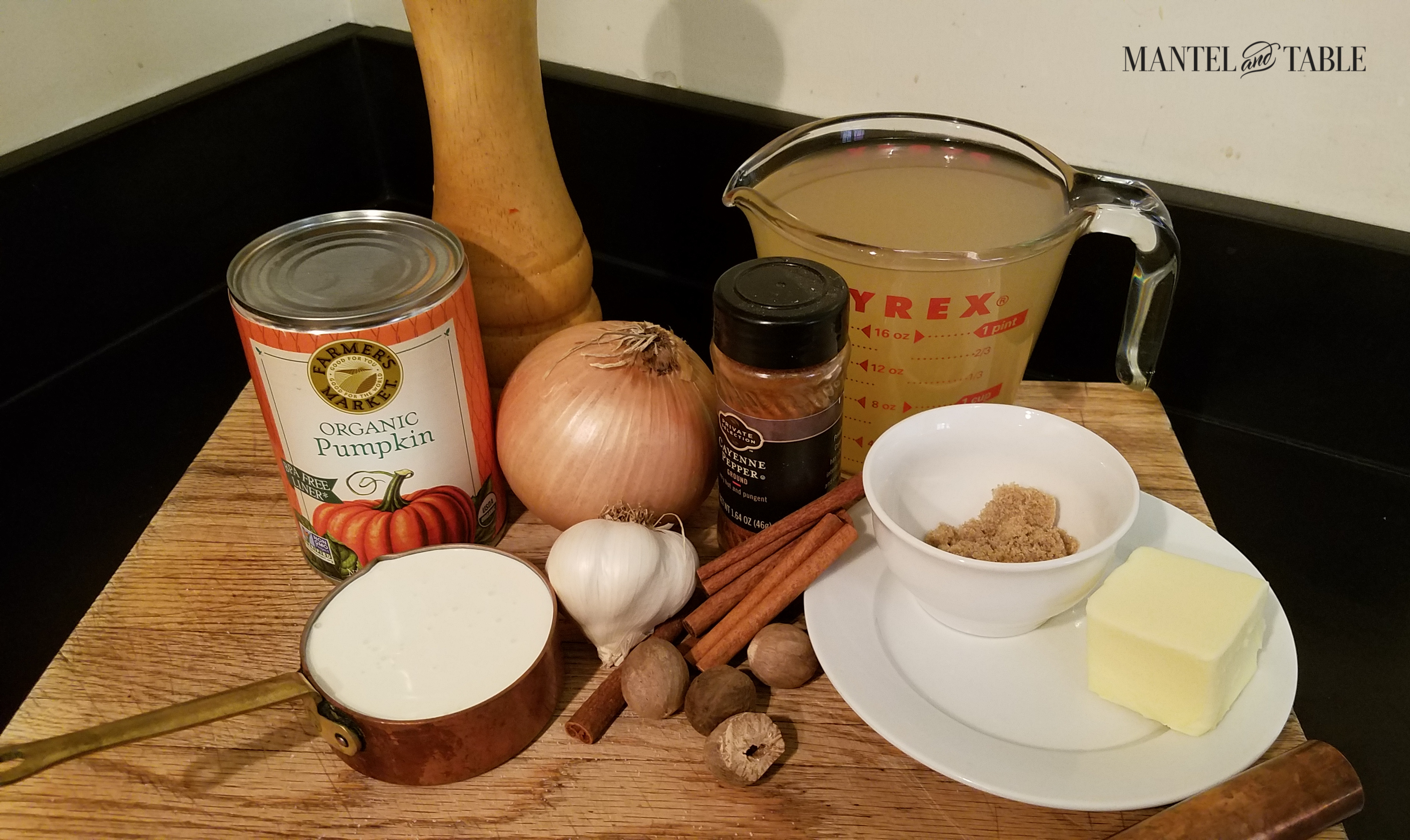 Soup ingredients on the cutting board