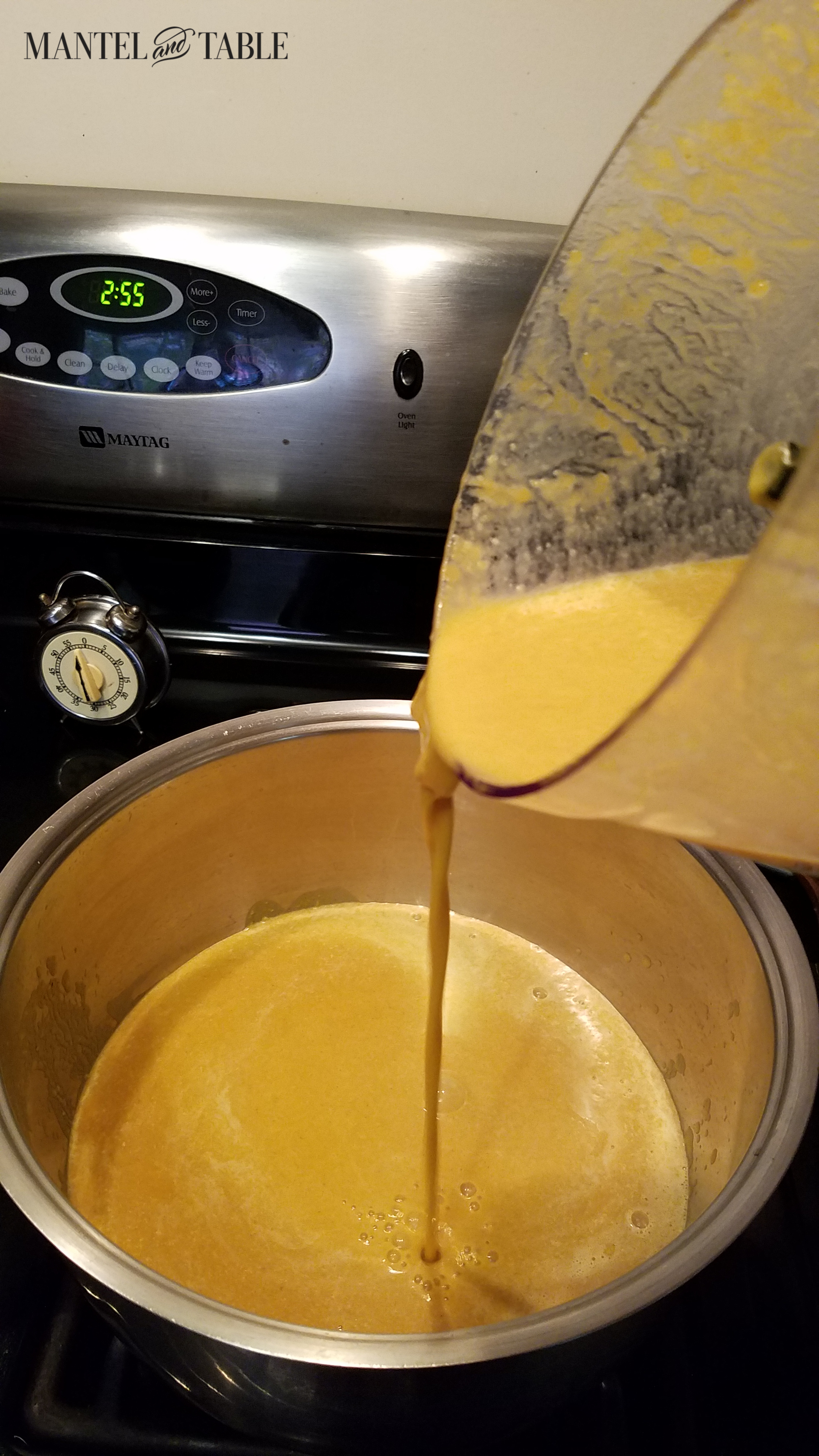 Dumping the soup from processor back to the pan