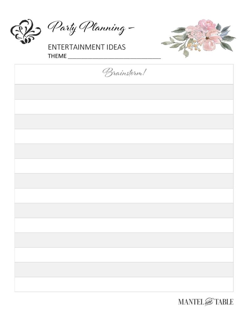 Entertainment Brainstorming Printable Picture