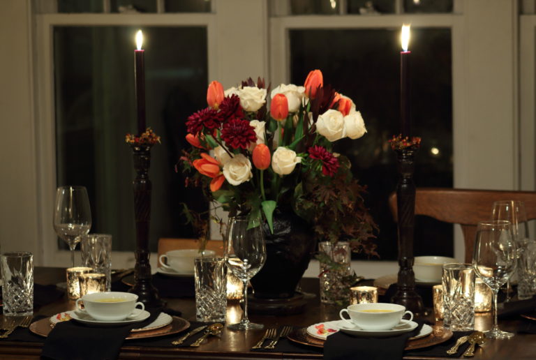 Elegant non scary Halloween tablescape