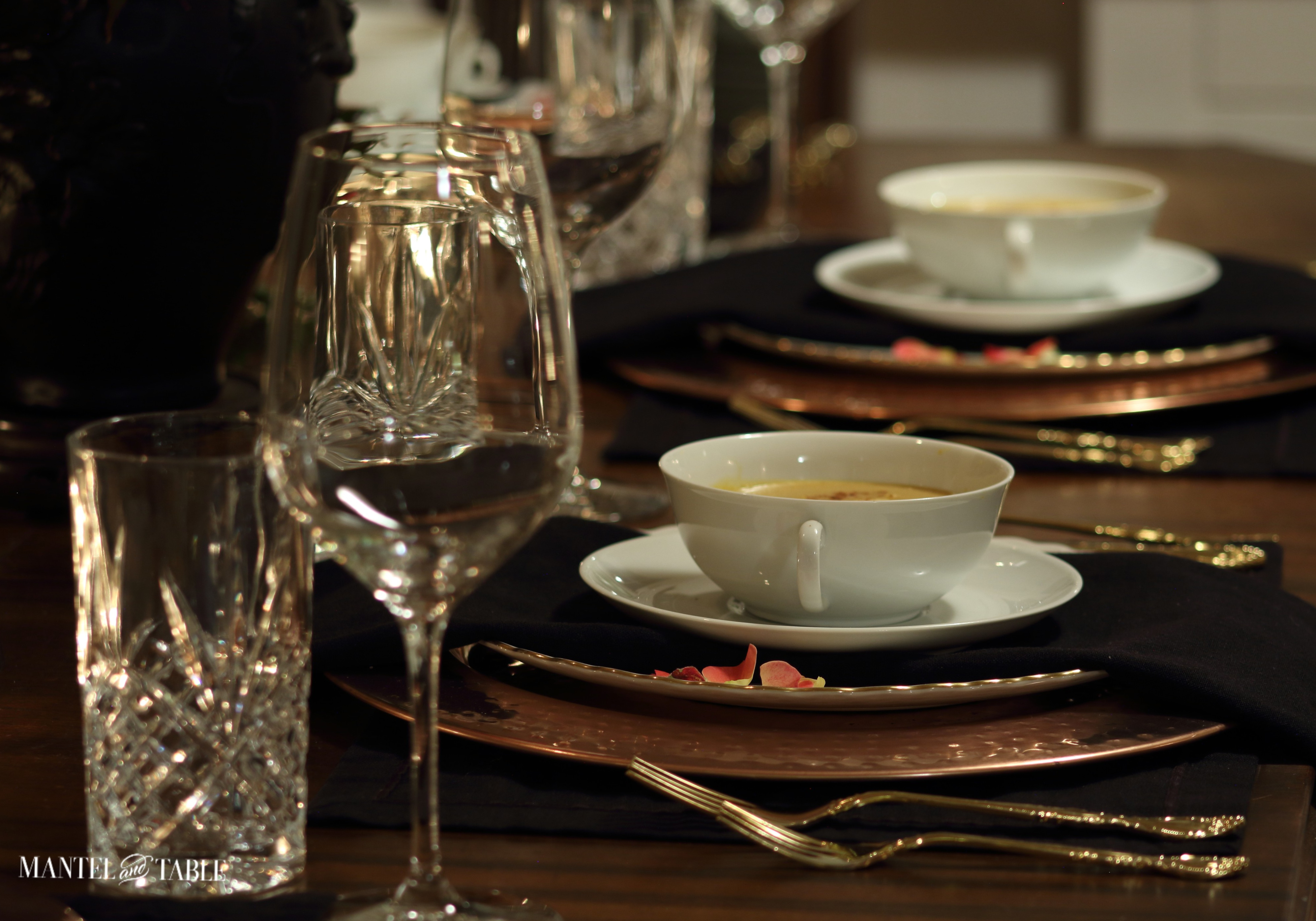 White porcelain two-handled soup bowls & saucers