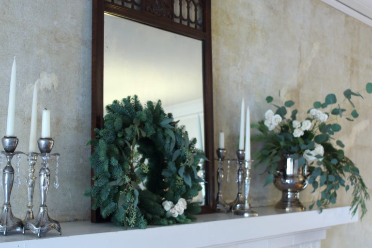 White Mantel with matching flowers