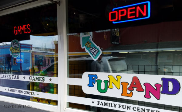 Bright sign on the Front of Funland Family Fun Center