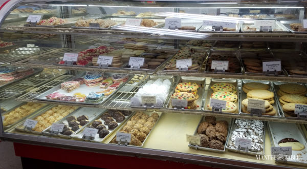 Display case full of cookies and pastries