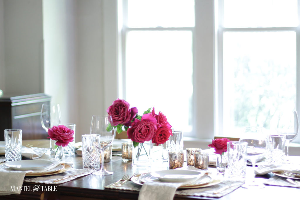 Side view of table setting & roses