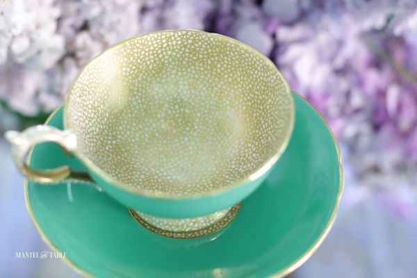Looking down at the inside of the teacup - crackle gold interior