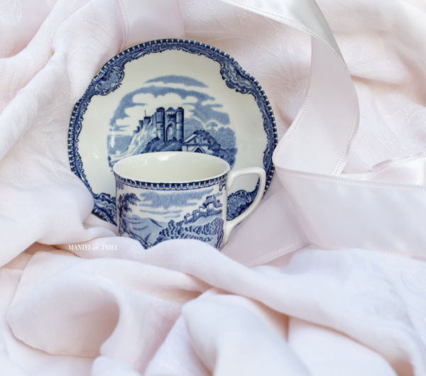 Close up Johnson Brothers-old-britain-castles-blue demitasse teacup & saucer