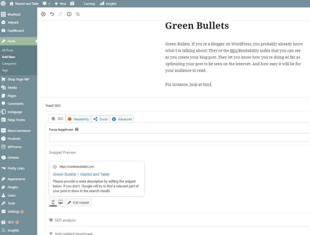 Screen shot of Yoast SEO with orange readability face