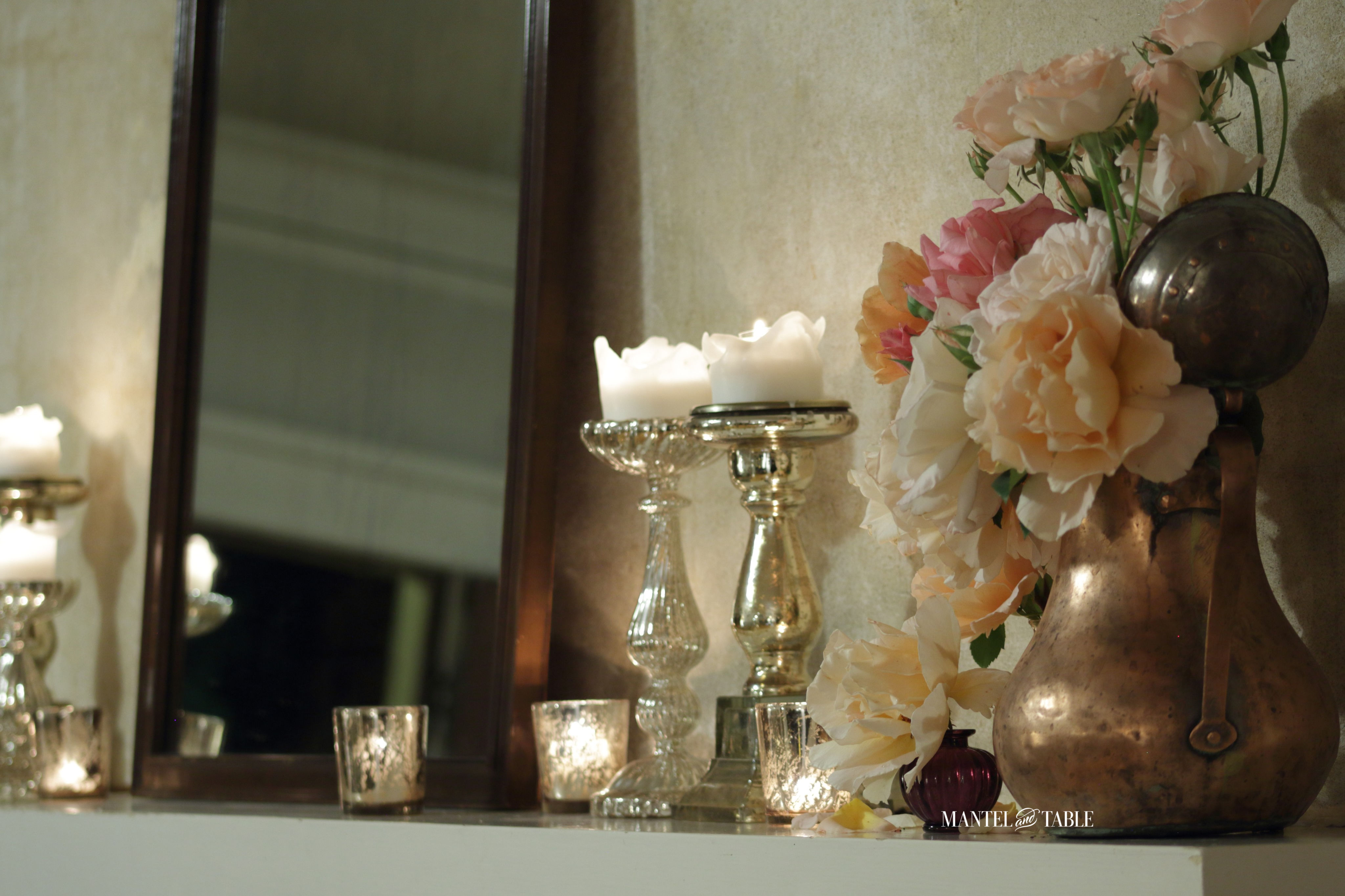 Garden roses, candles