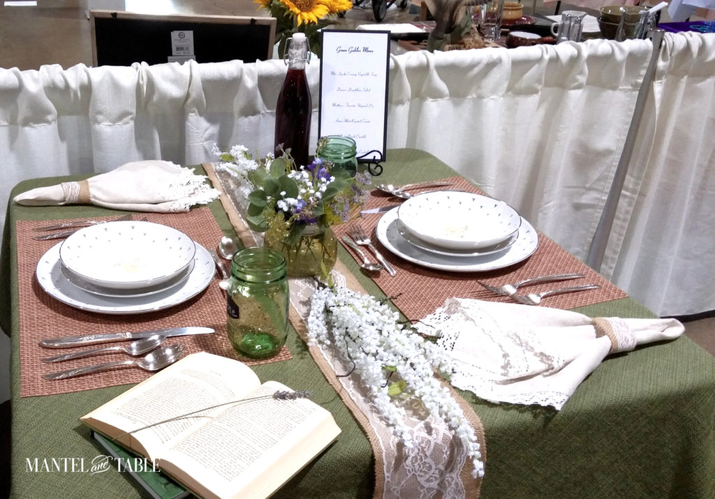 Green brown & white tablescape
