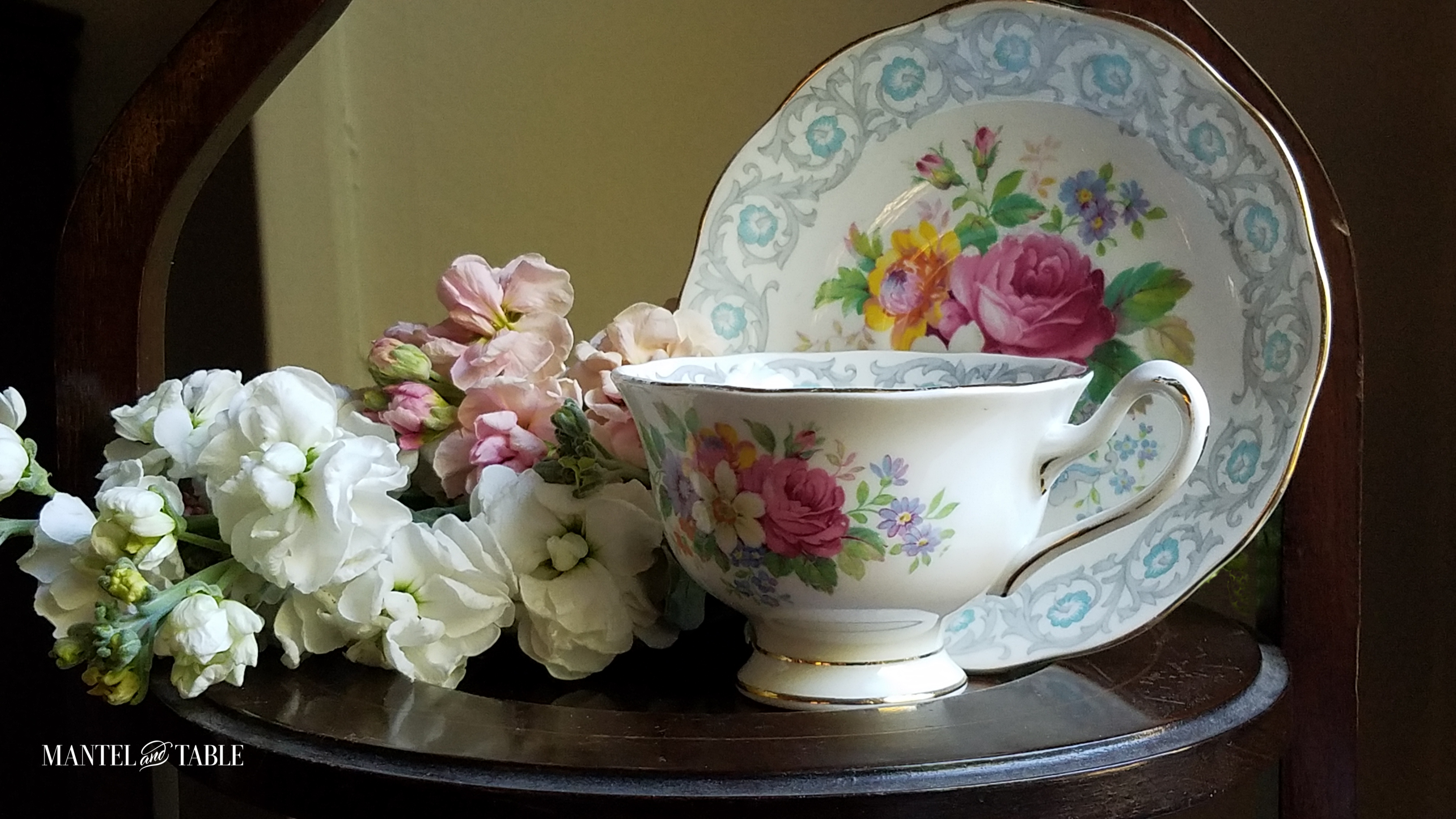 Royal Albert Fragrance pattern teacup closeup