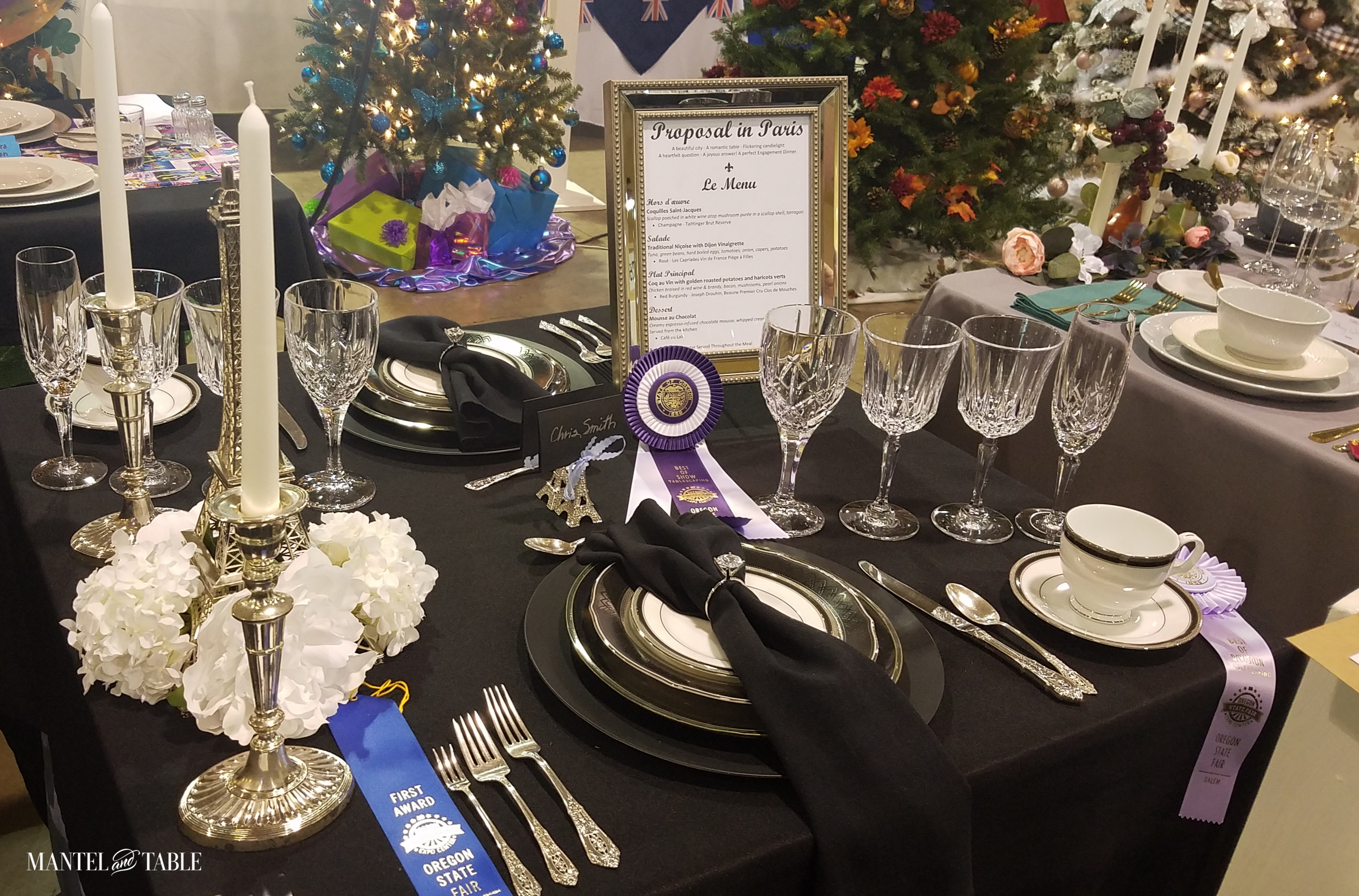 Engagement Dinner Table Setting with winning ribbons!