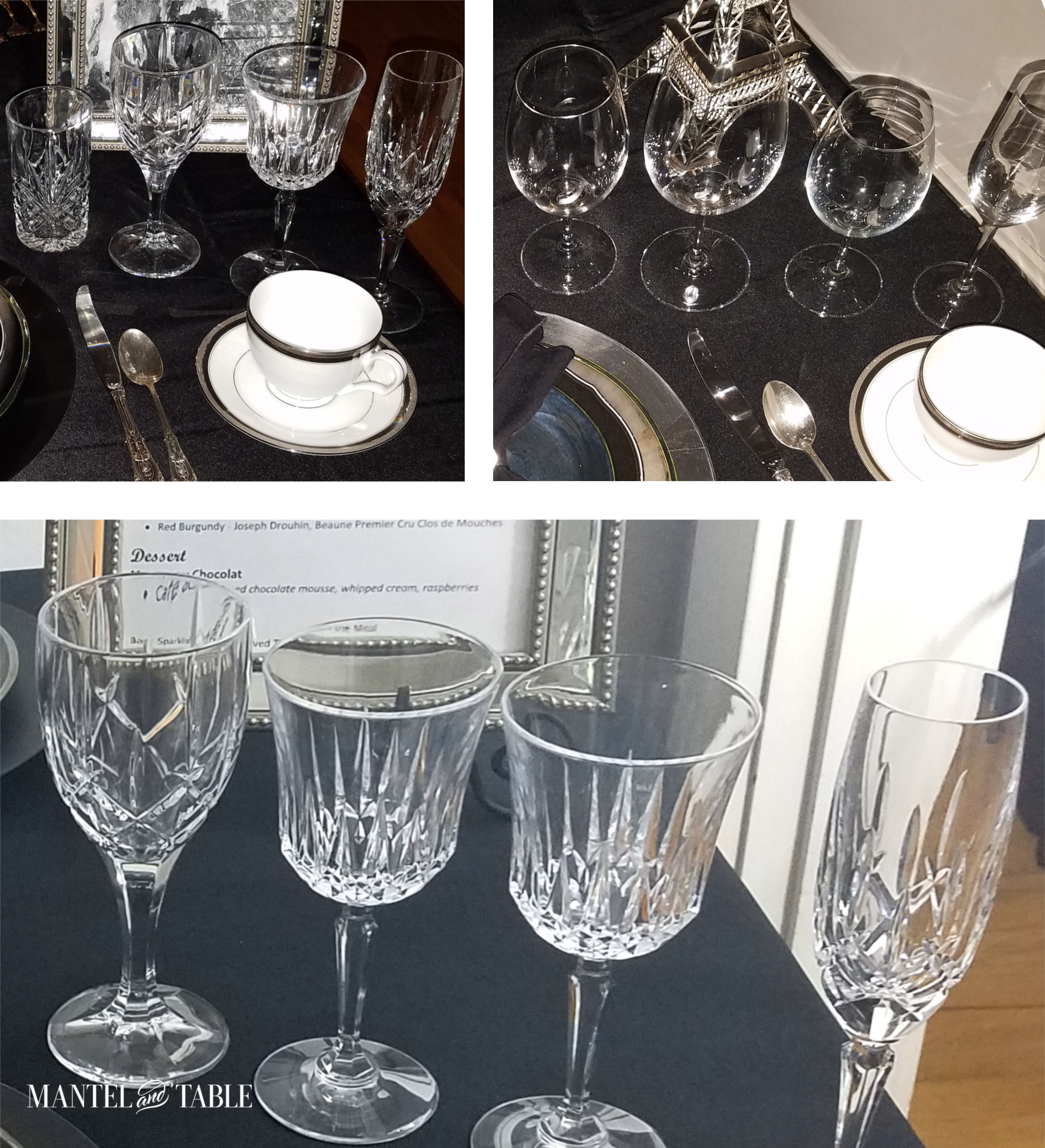 Engagement Dinner Table Setting montage of different glassware options