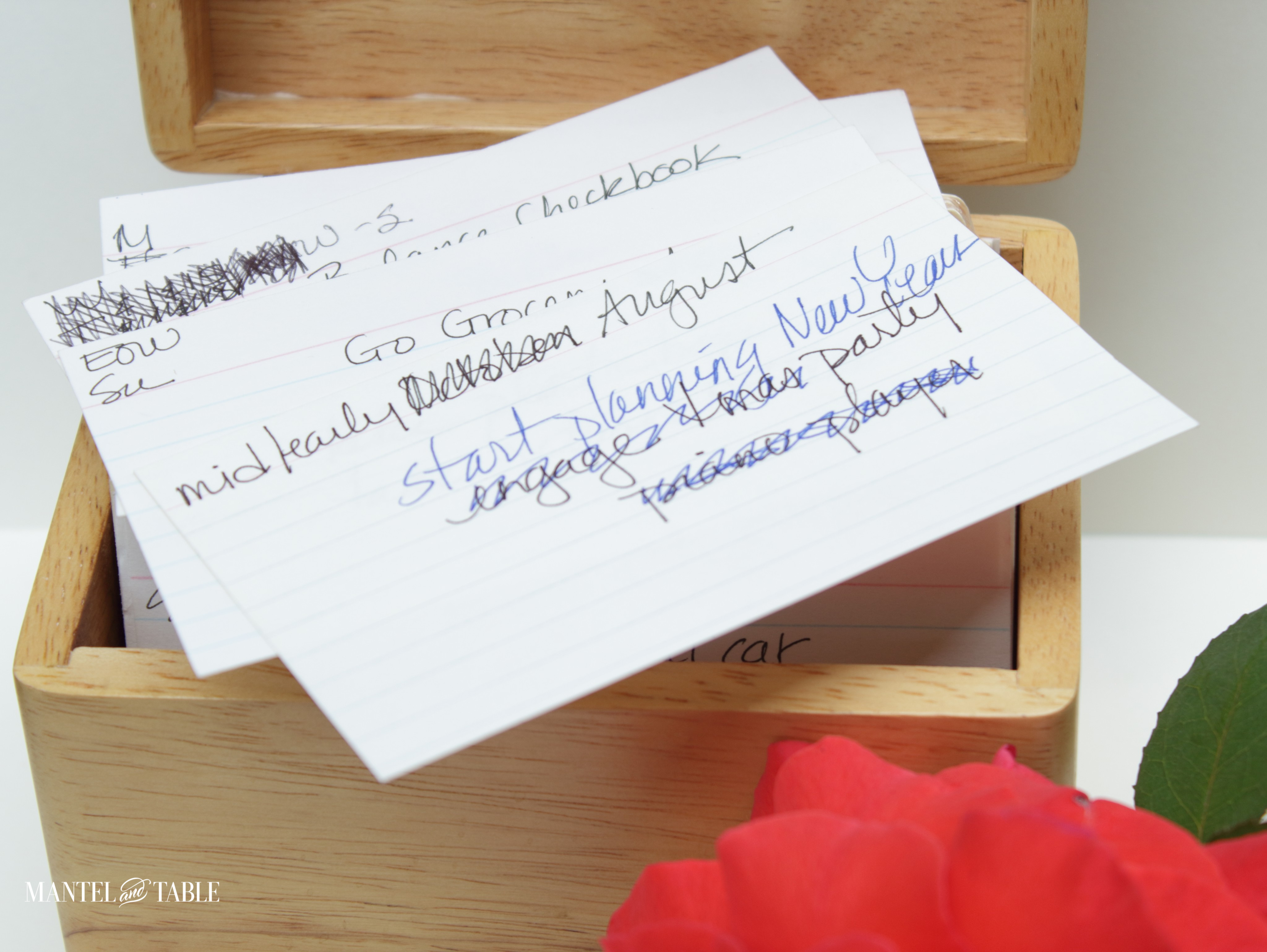 Change your life - card file with a few cards on top