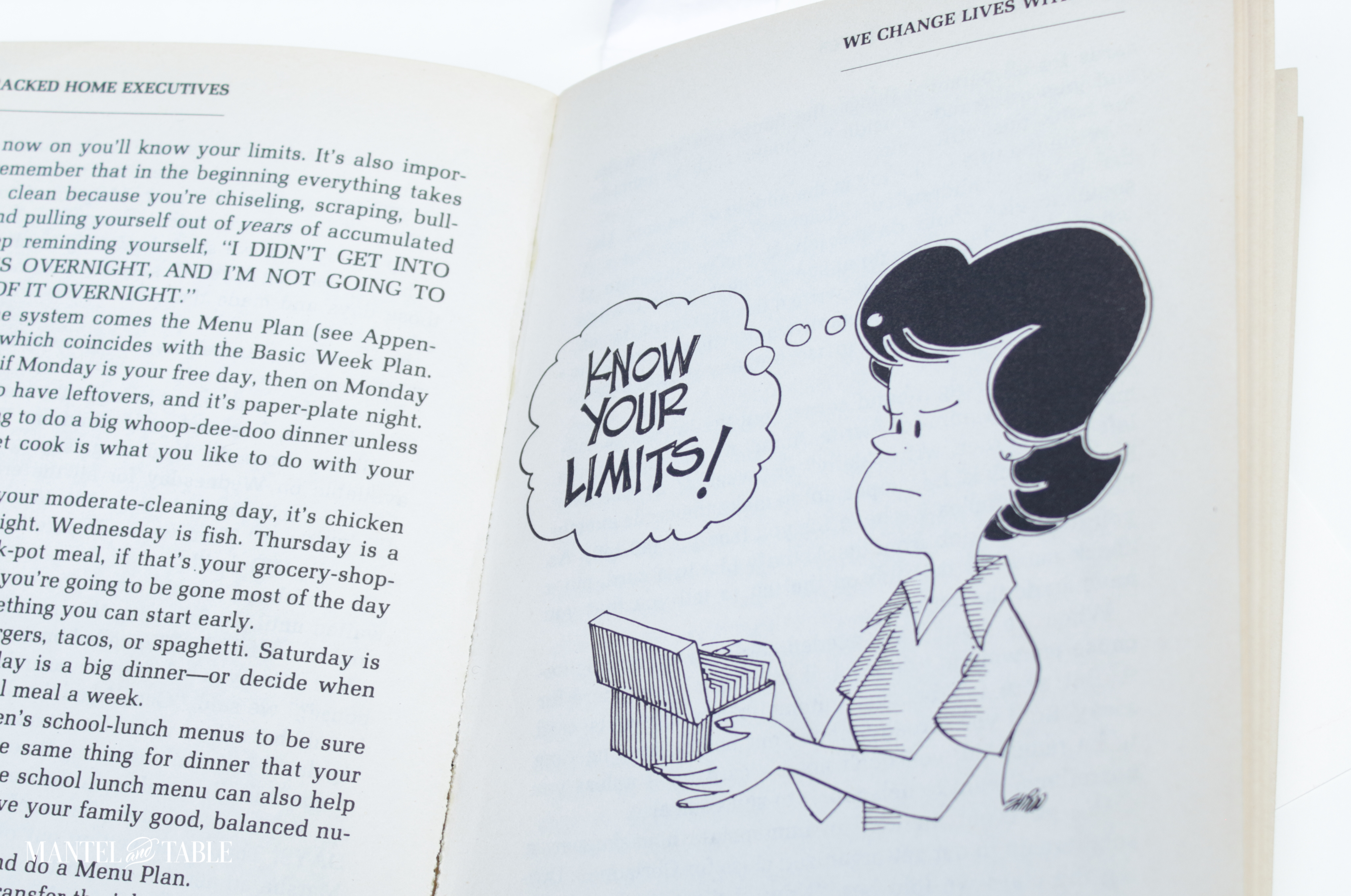 Cartoon of woman holding card box caption: Know Your Limits