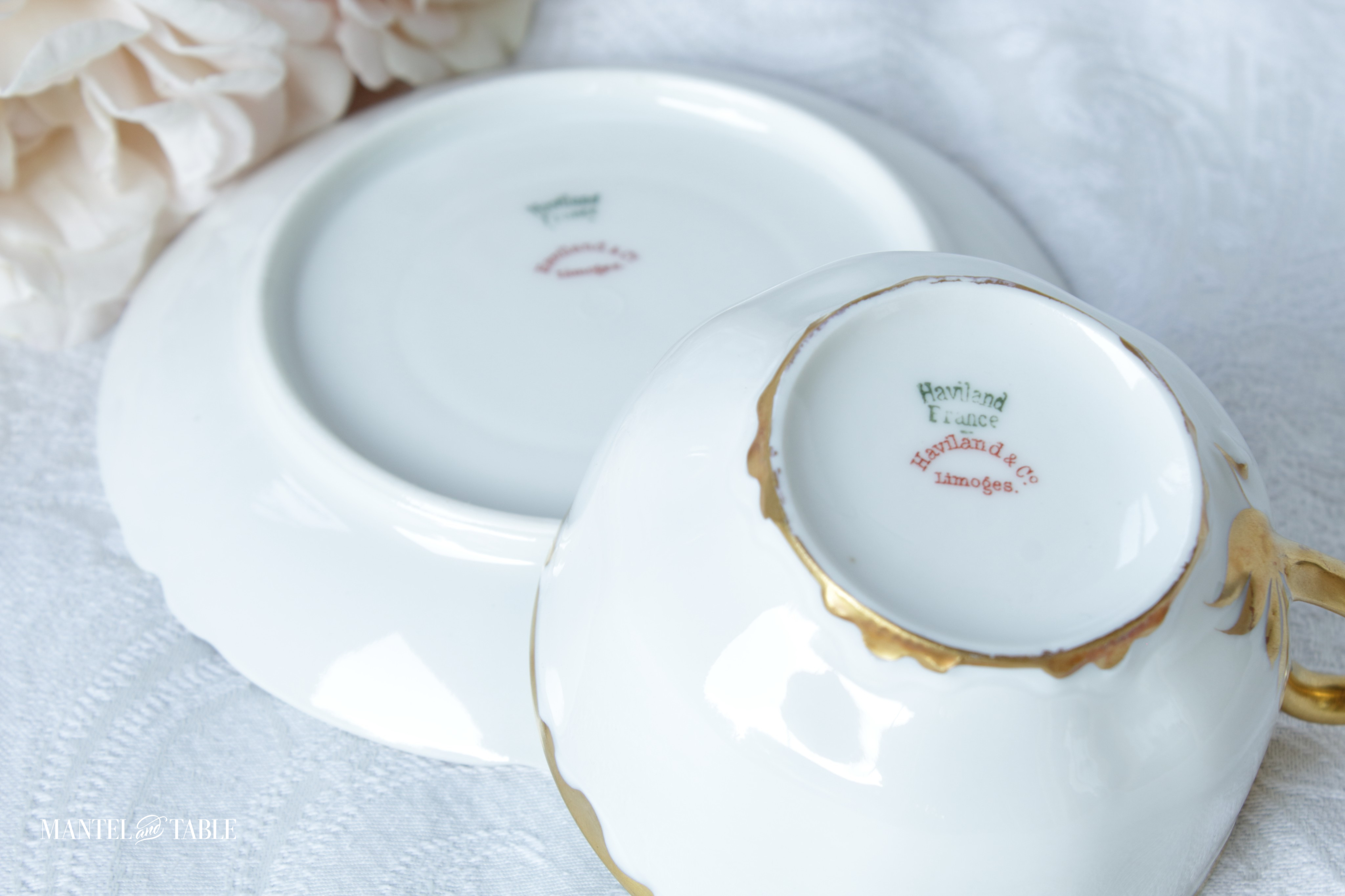 Haviland teacup & saucer showing backstamps