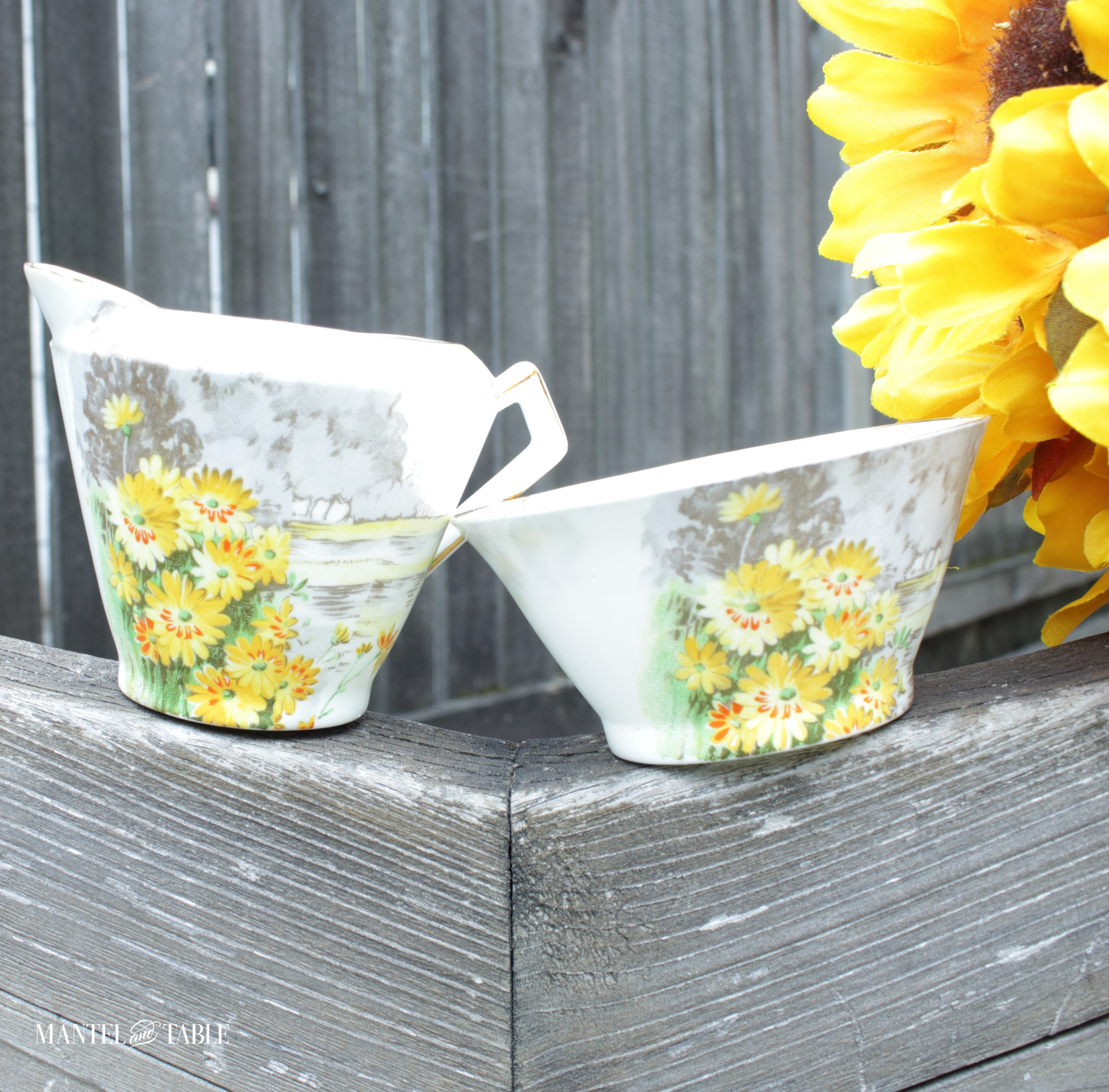 royal winton yellow morn sugar & creamer