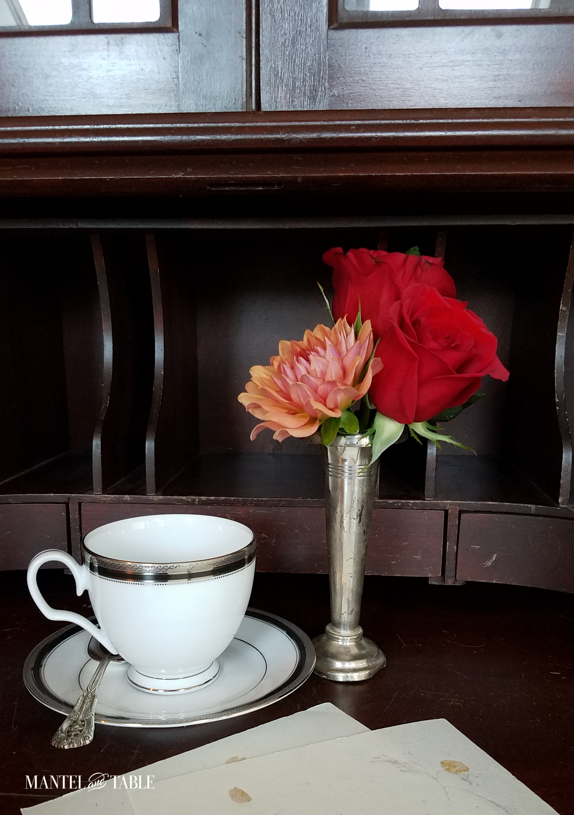 teacup - white with silver trim