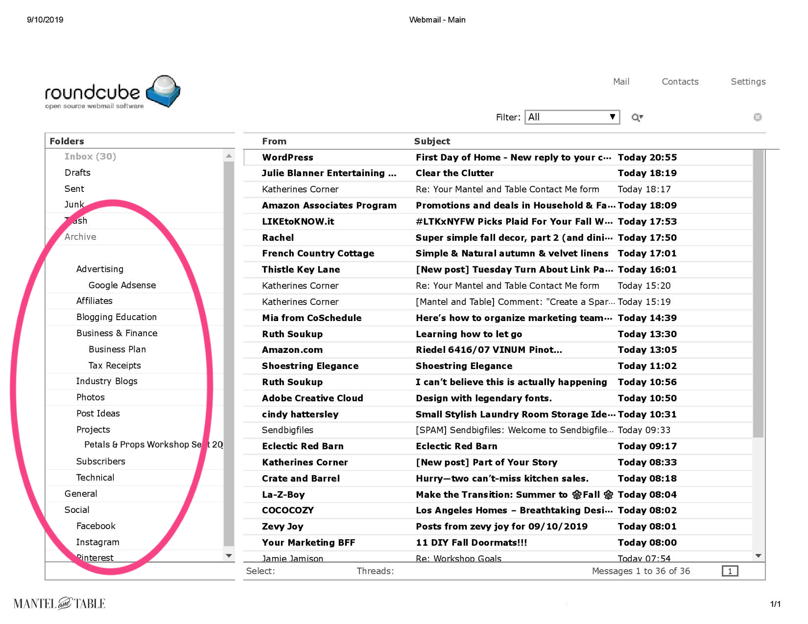 Email management - Inbox with archive folders circled