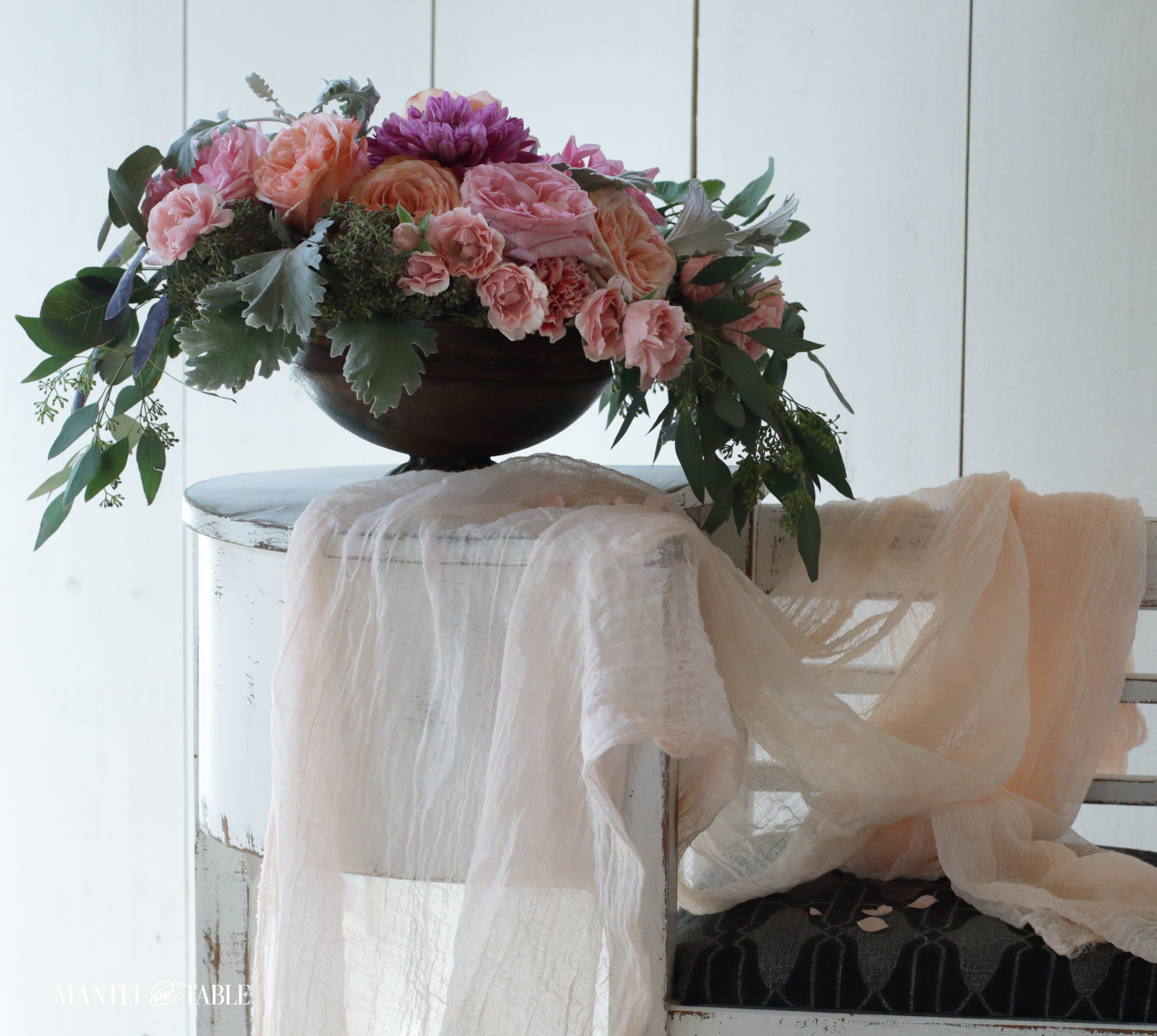 Flower arrangement on telephone table