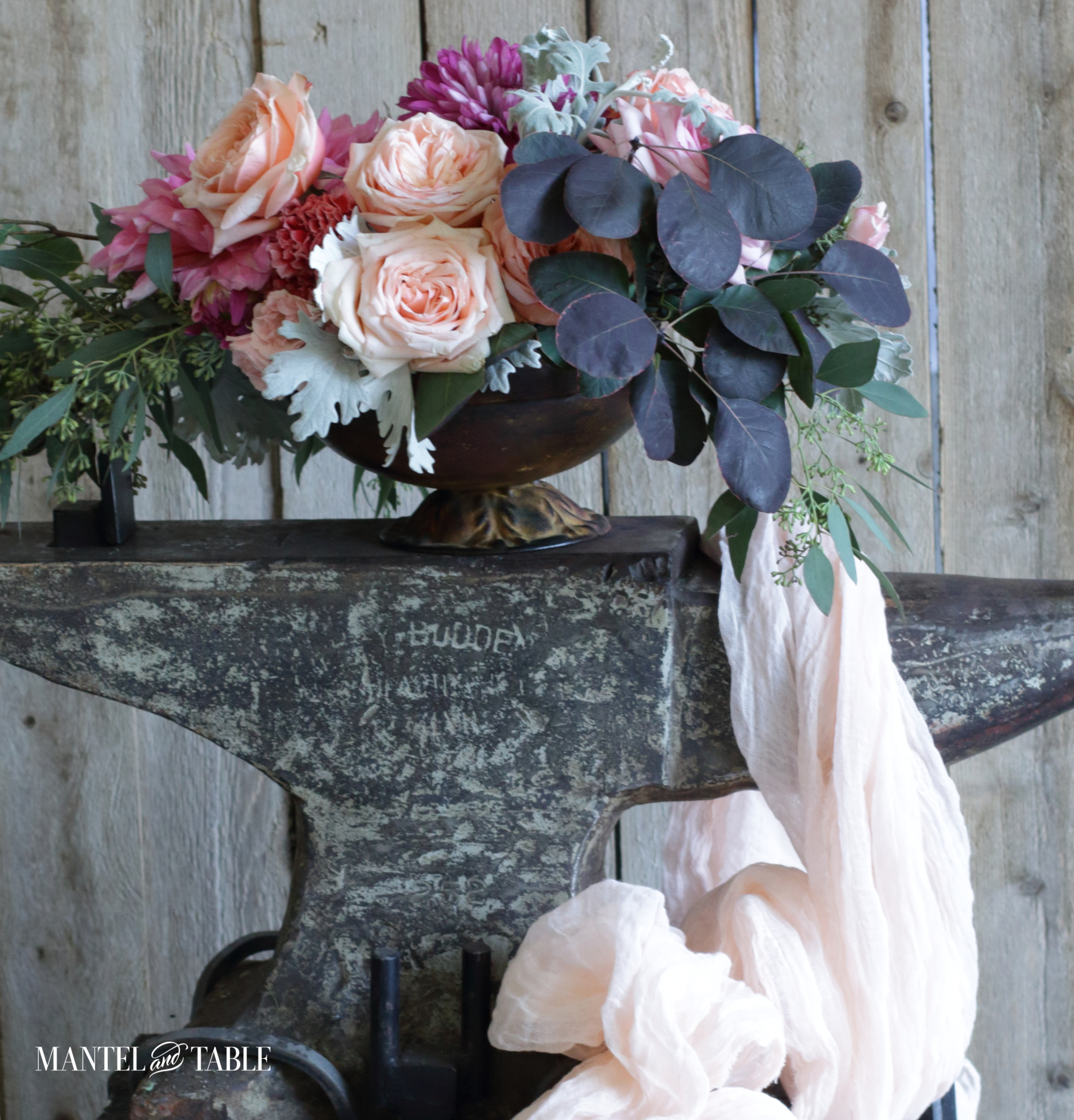 Flowers on an anvil at the Petals & Props workshop