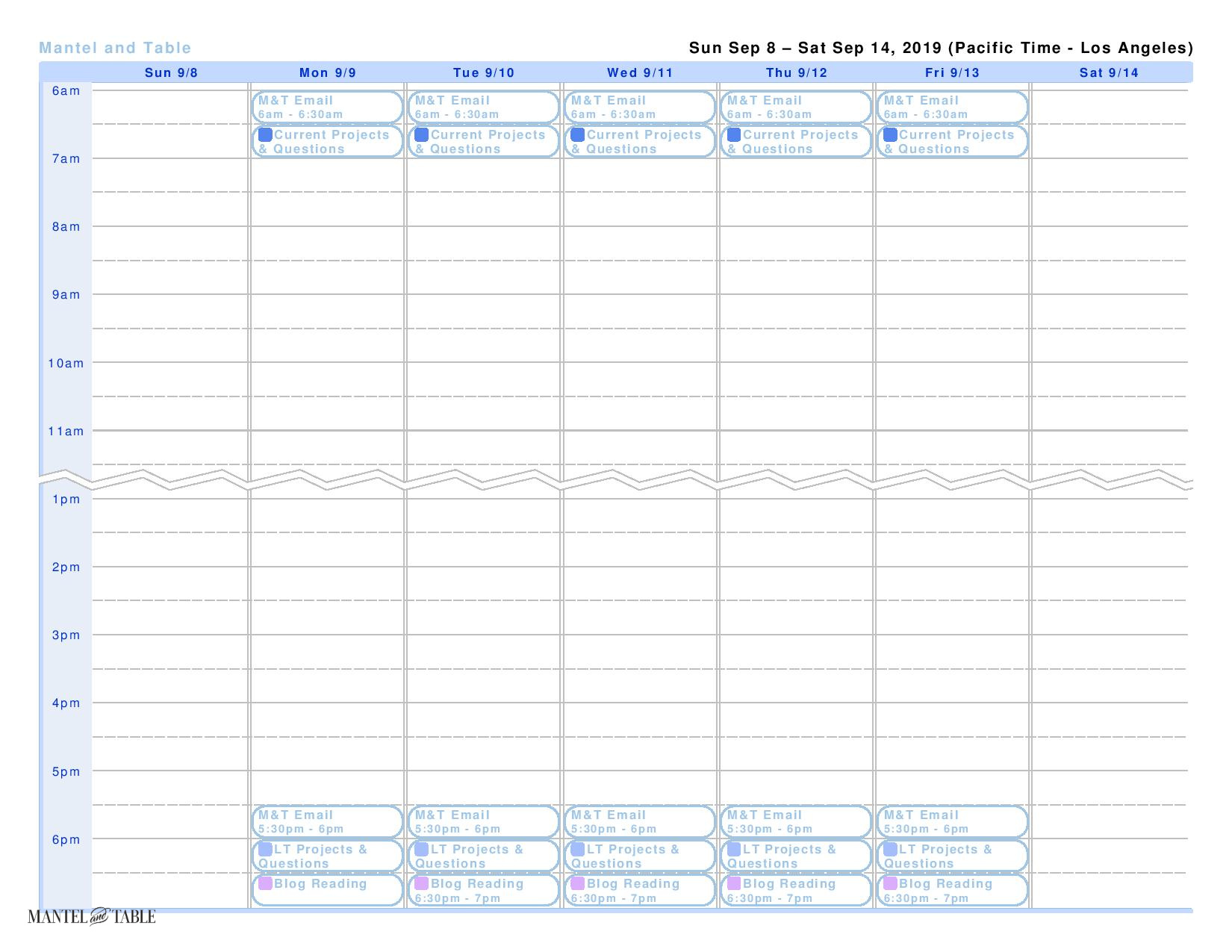 Google calendar showing time blocks for Do it Later projects