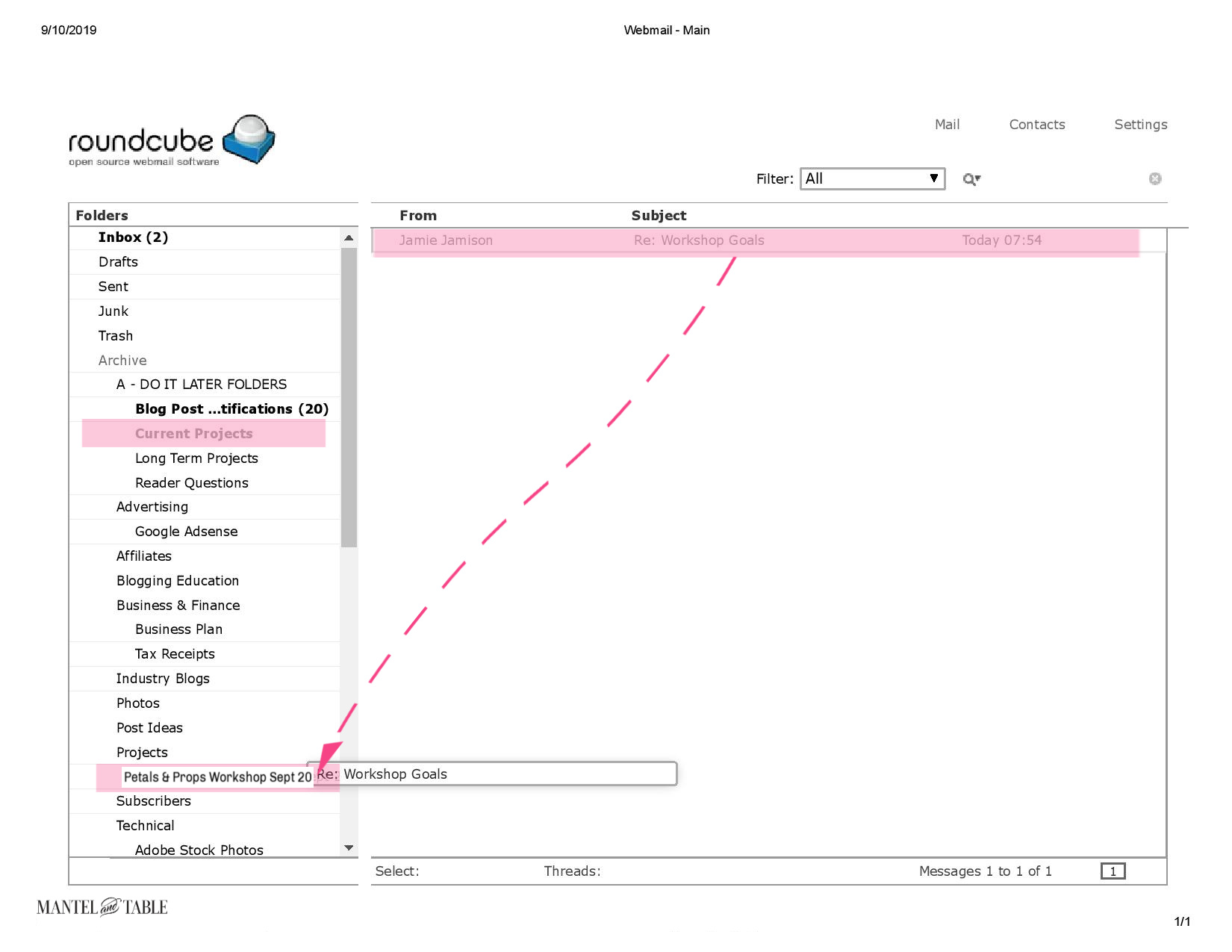 current projects Do it Later folder with arrow showing where to archive it