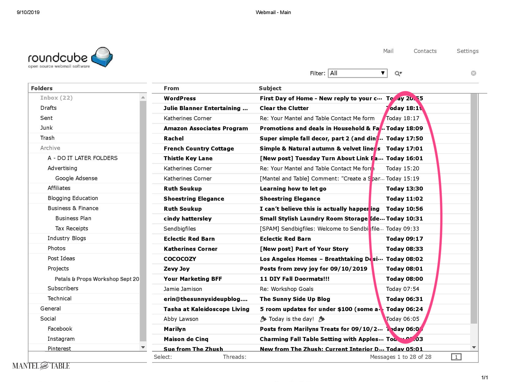 Email management - inbox sorted by date