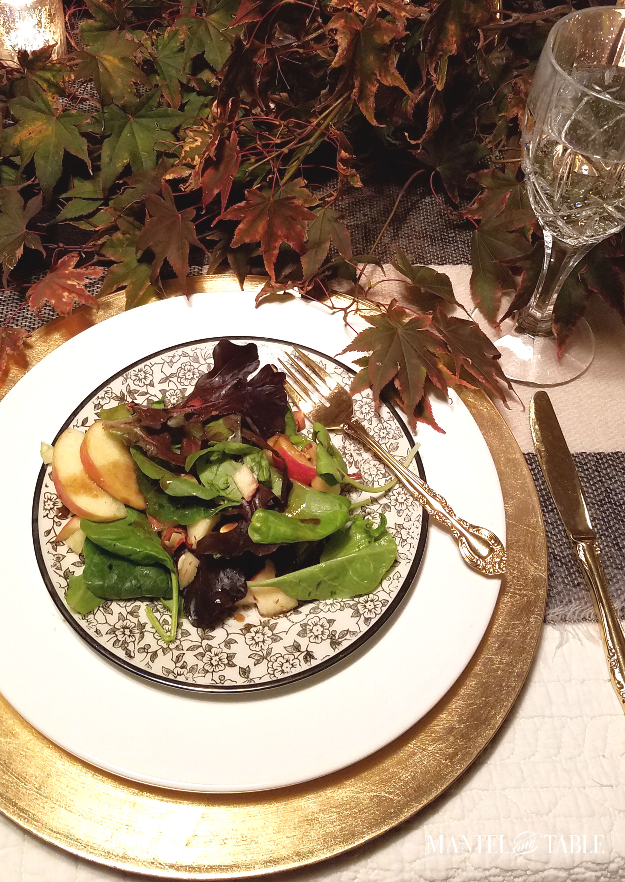 Moody Fall Table view of apple & hazelnut salad