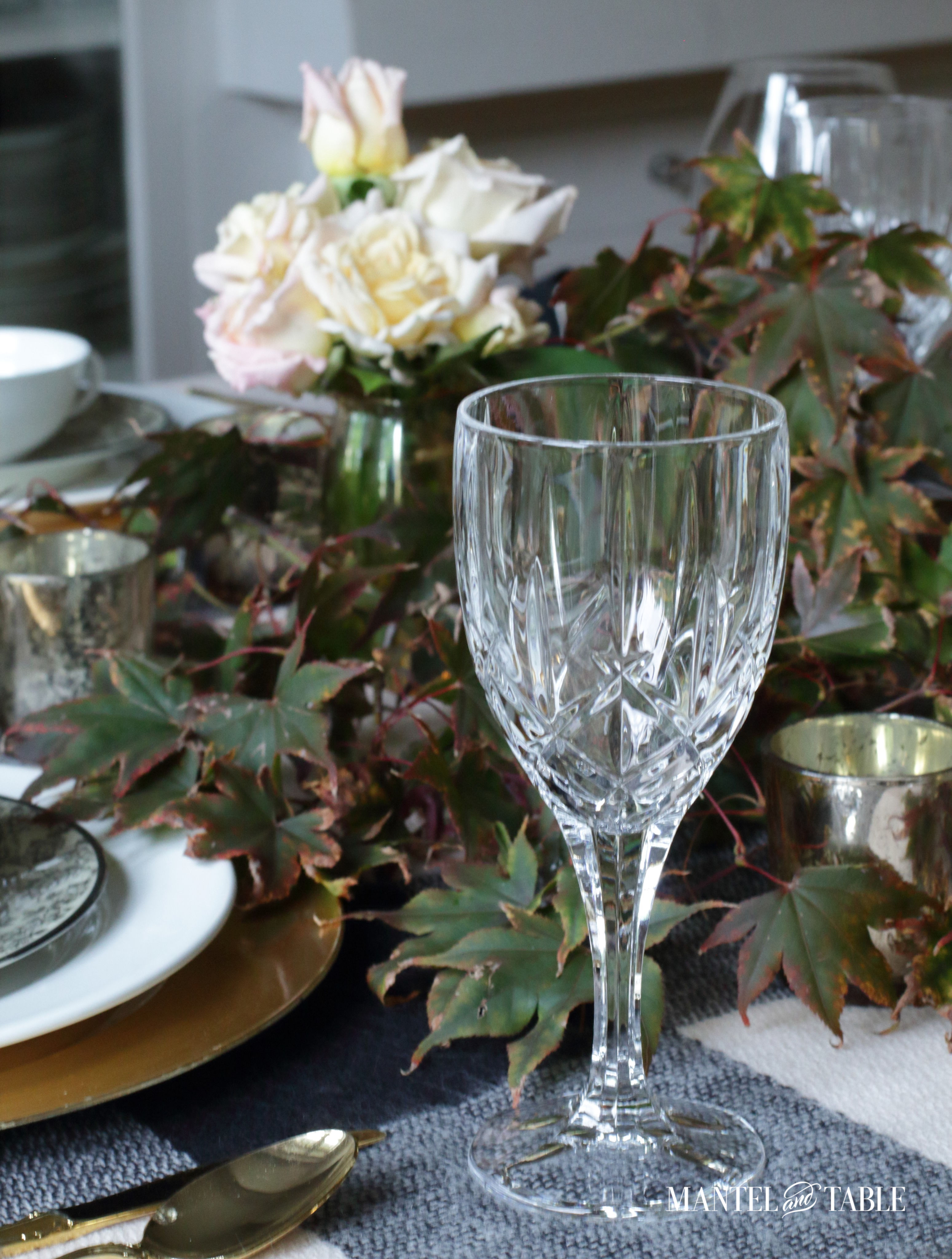 Moody Fall Table view of crystal goblet