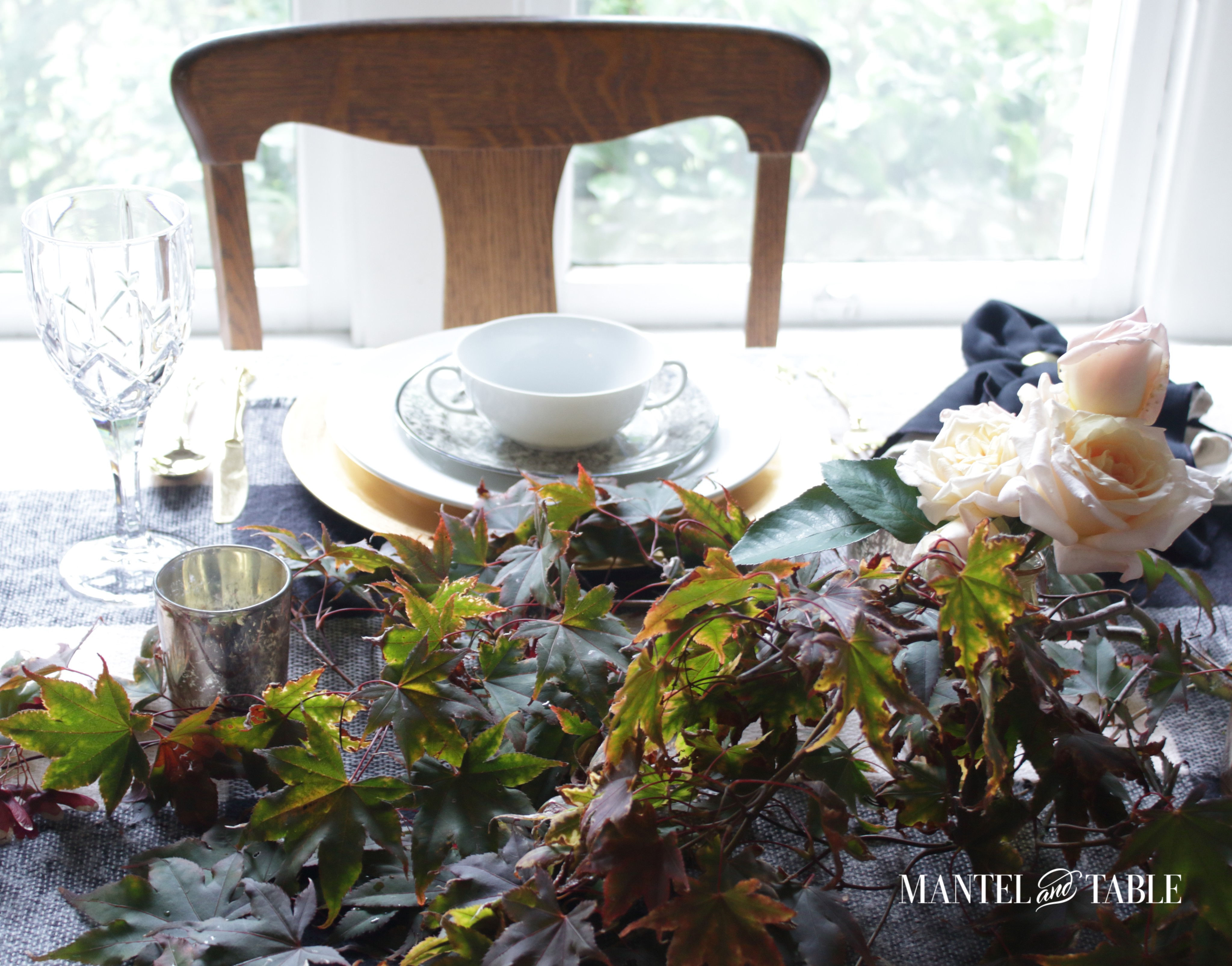 Moody Fall Table view of branch centerpiece