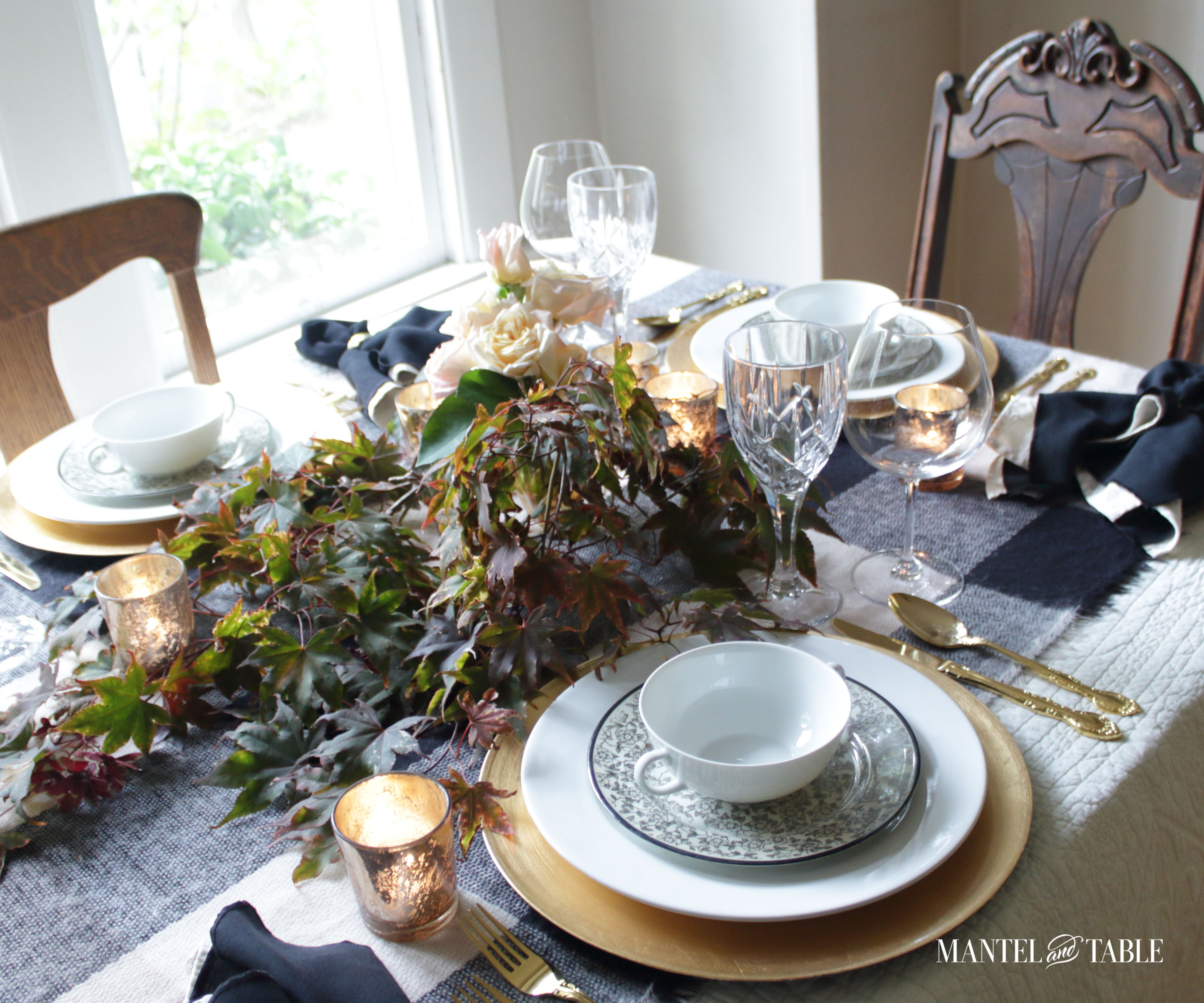Moody Fall Table view from the side with candles lighted