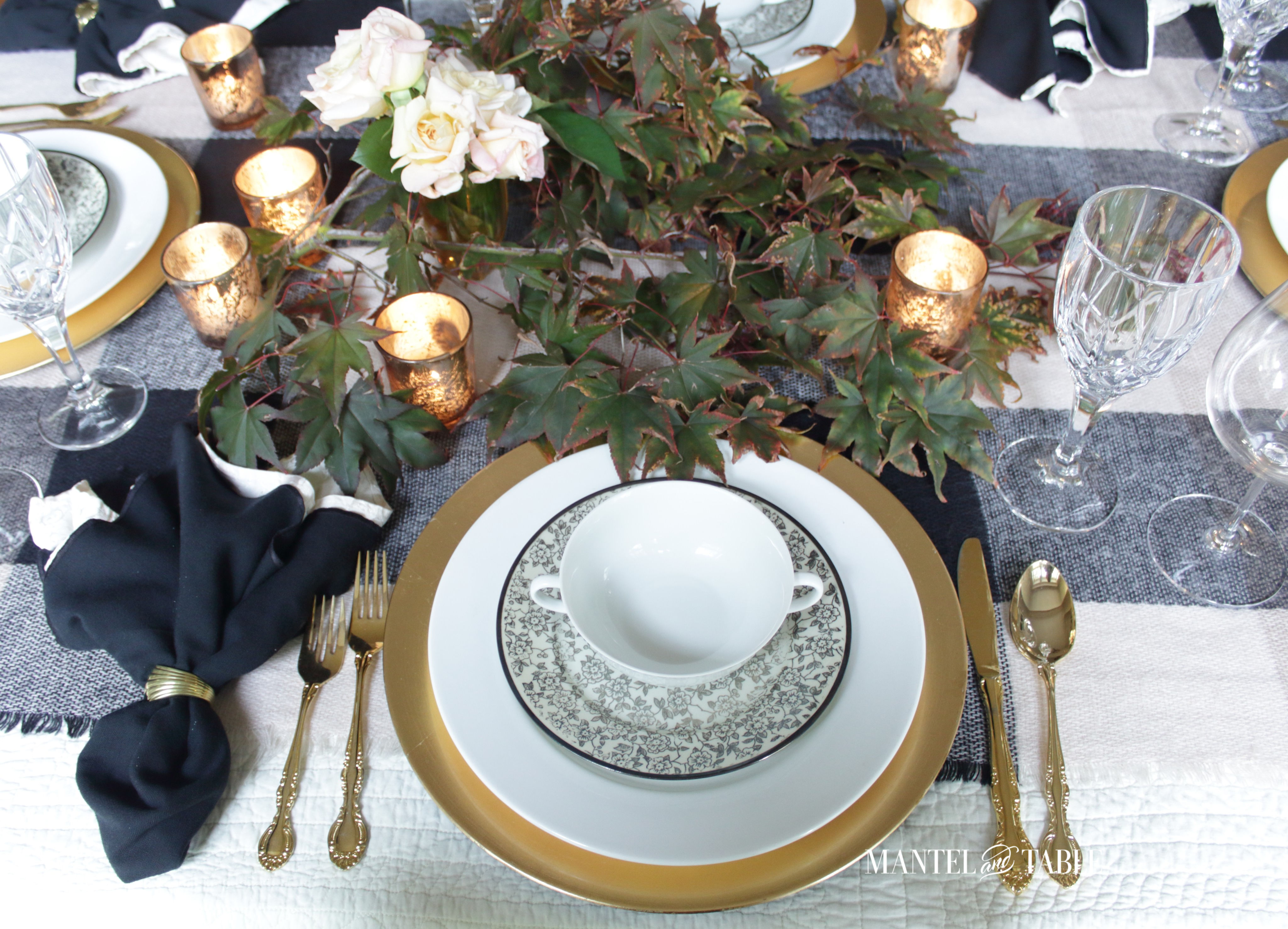 Moody Fall Table view top down over one plate stack