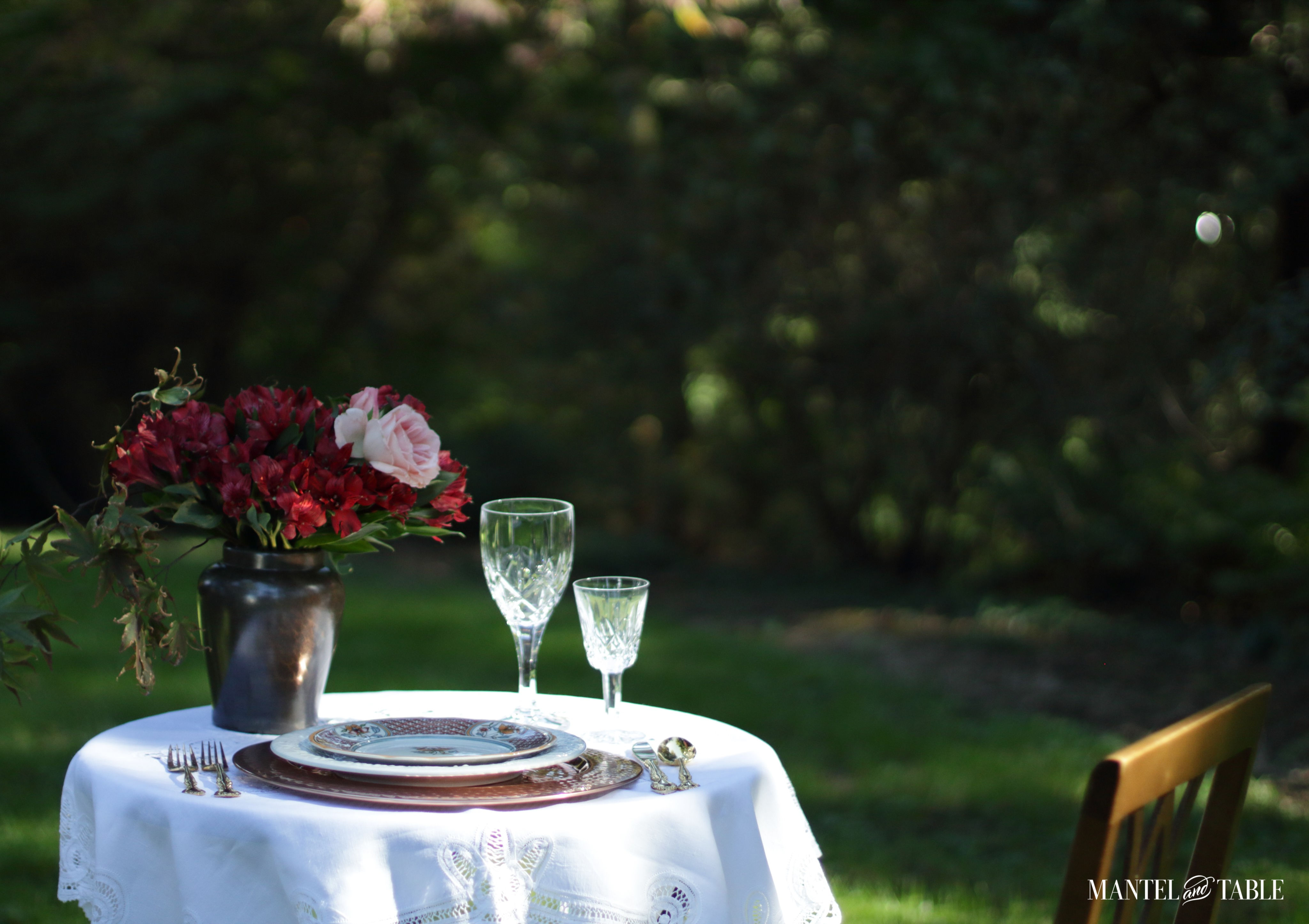 Elegant fall Picnic Table for one in the park