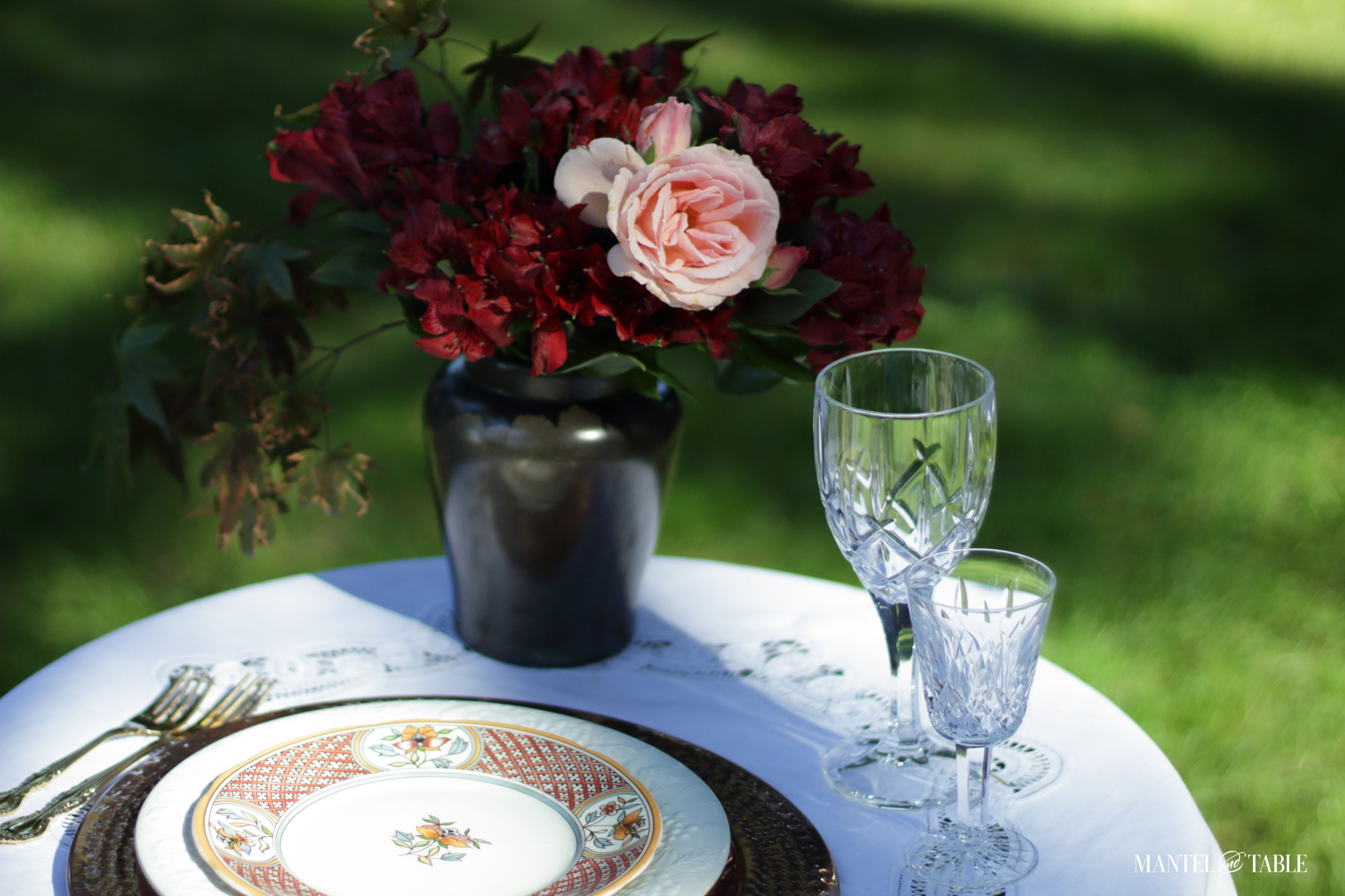 Elegant fall picnic table closeup