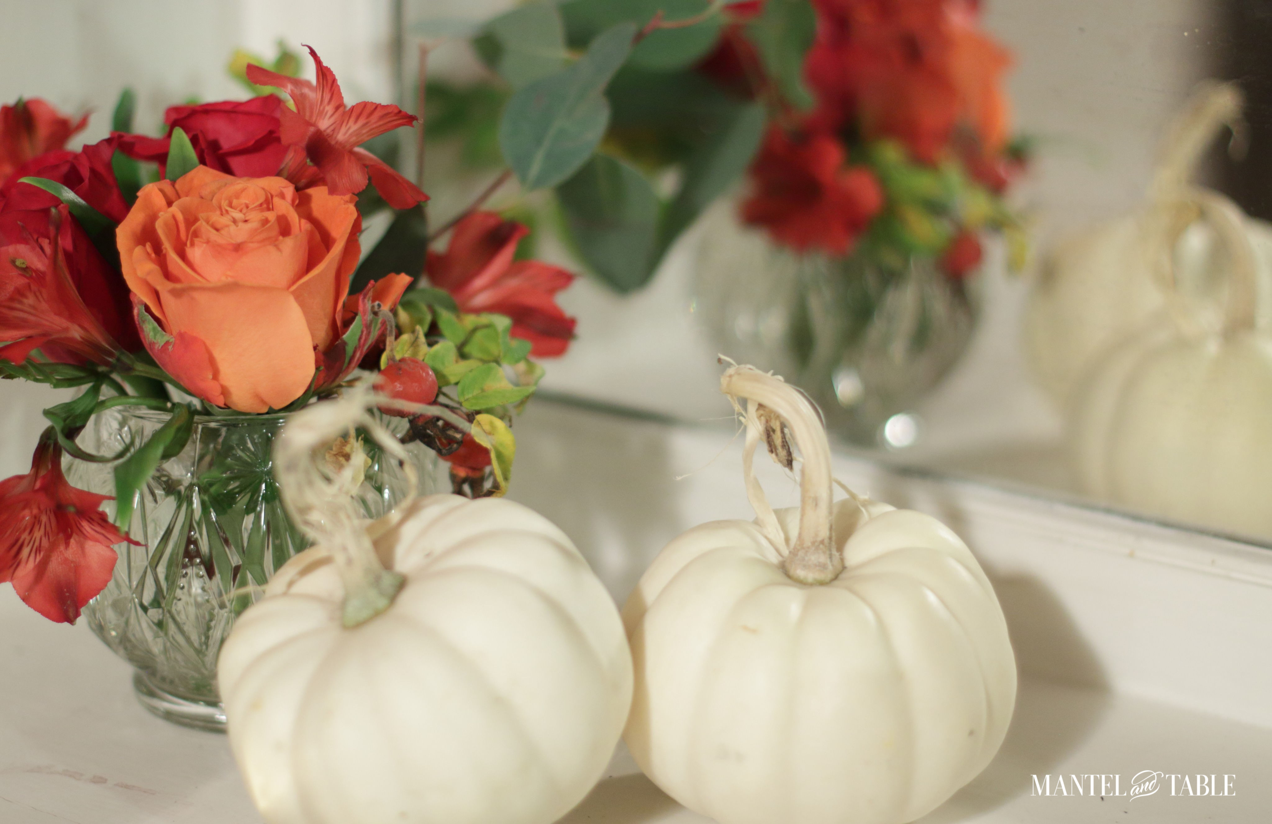 White pumpkin flower arrangement - 2 baby boos with flowers