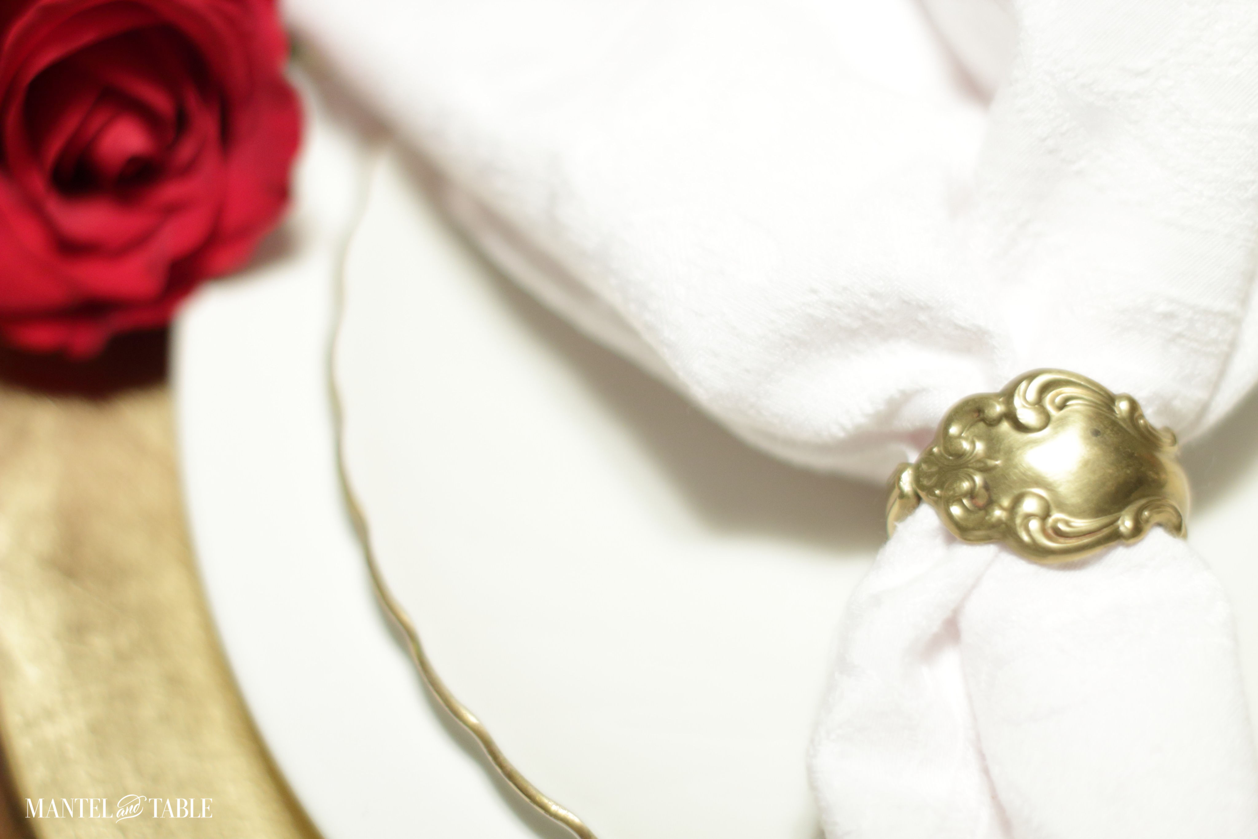 White pumpkin flower arrangement - closeup of napkin ring