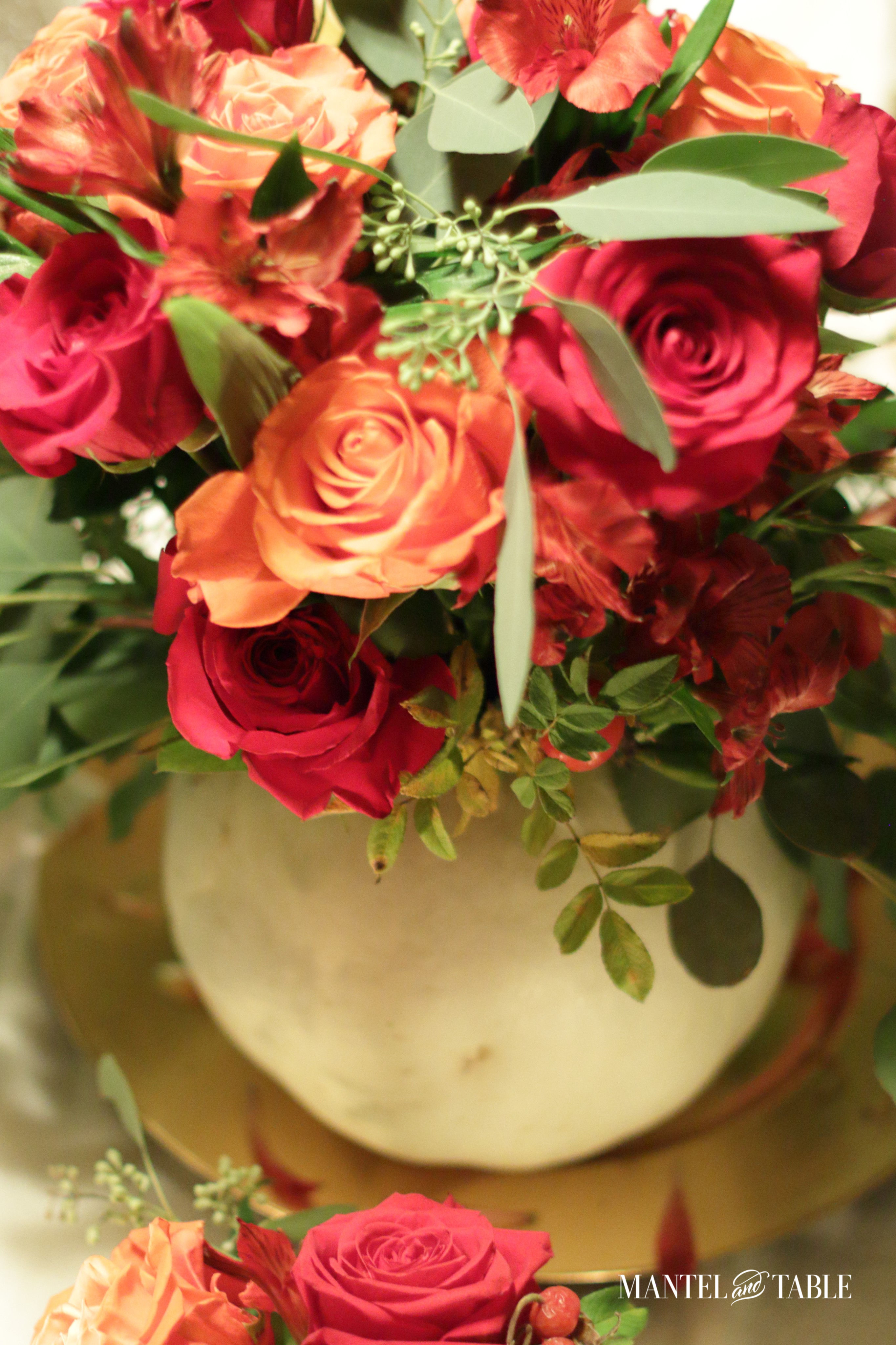 White pumpkin flower arrangement closeup