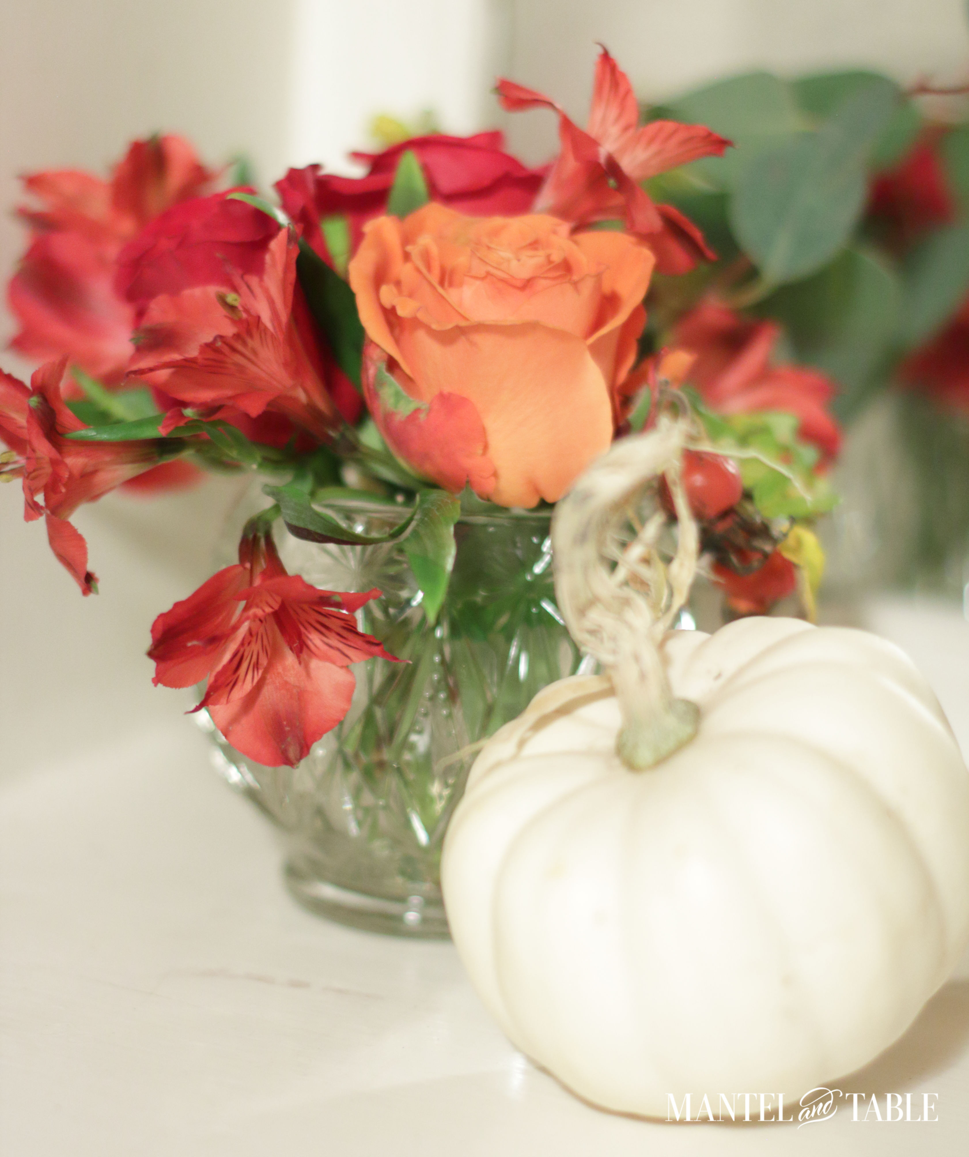 White pumpkin flower arrangement - baby boo and flowers