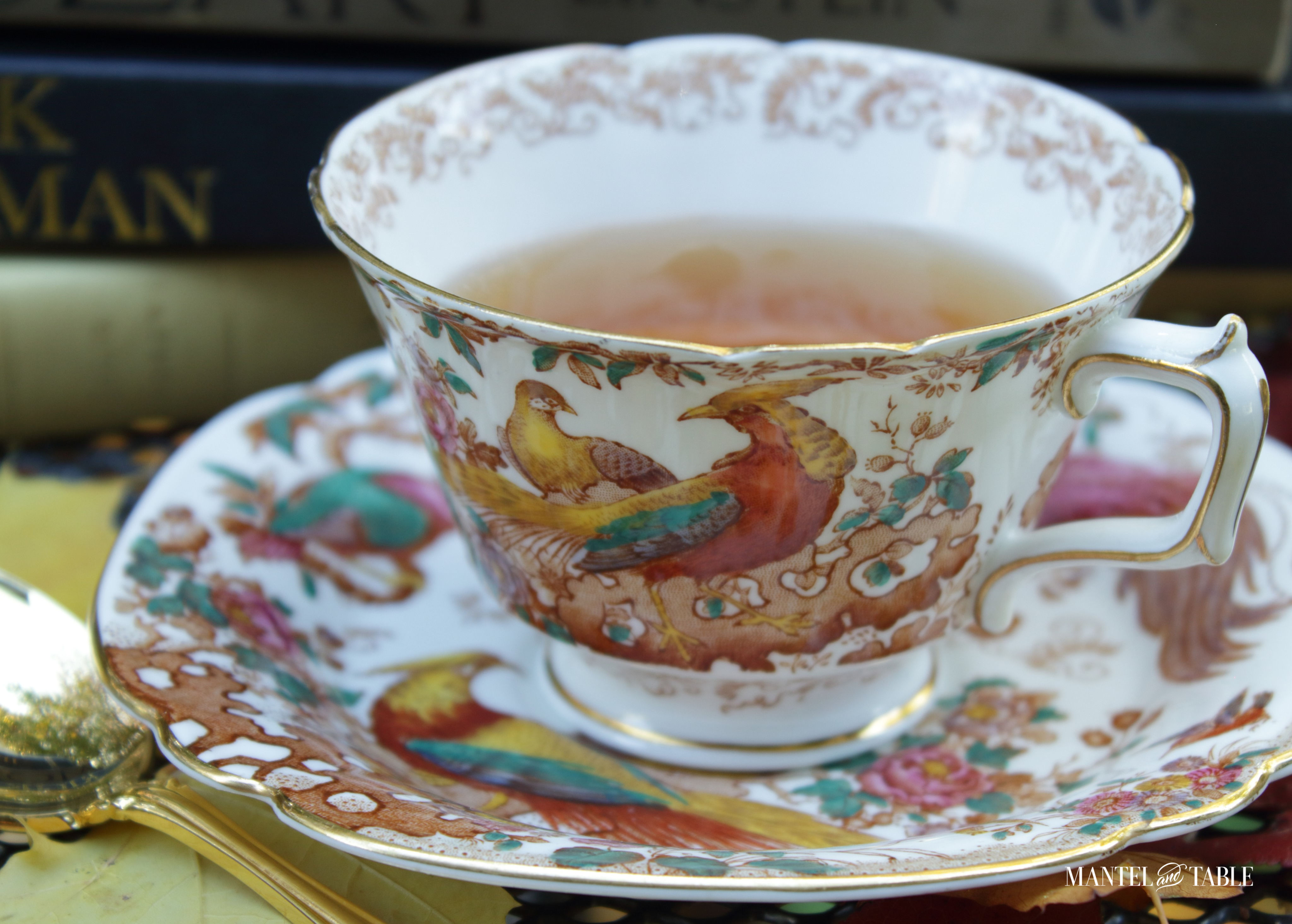 Royal Crown Derby teacup closeup with tea in it