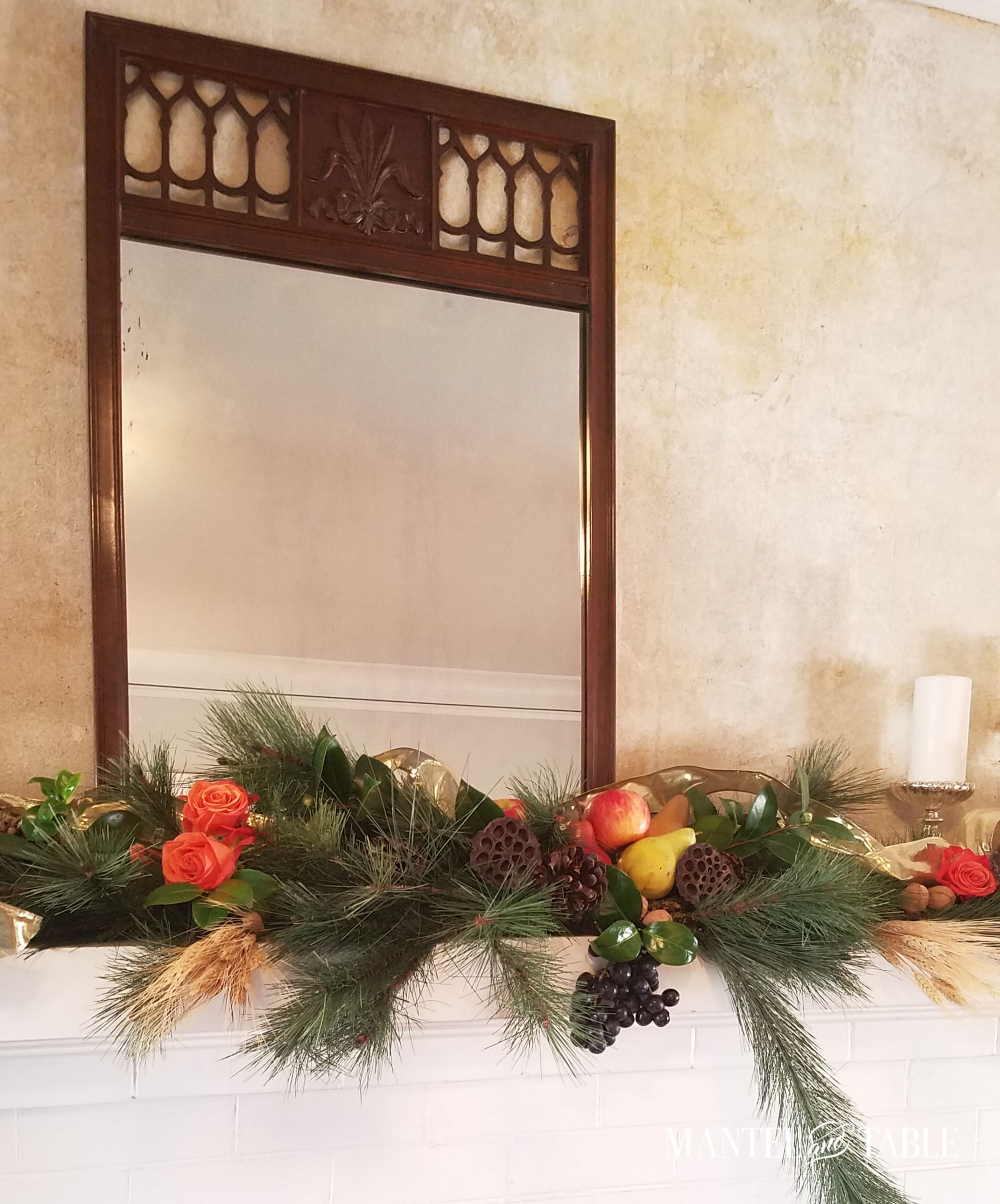 Harvest Mantel with fruit and flowers