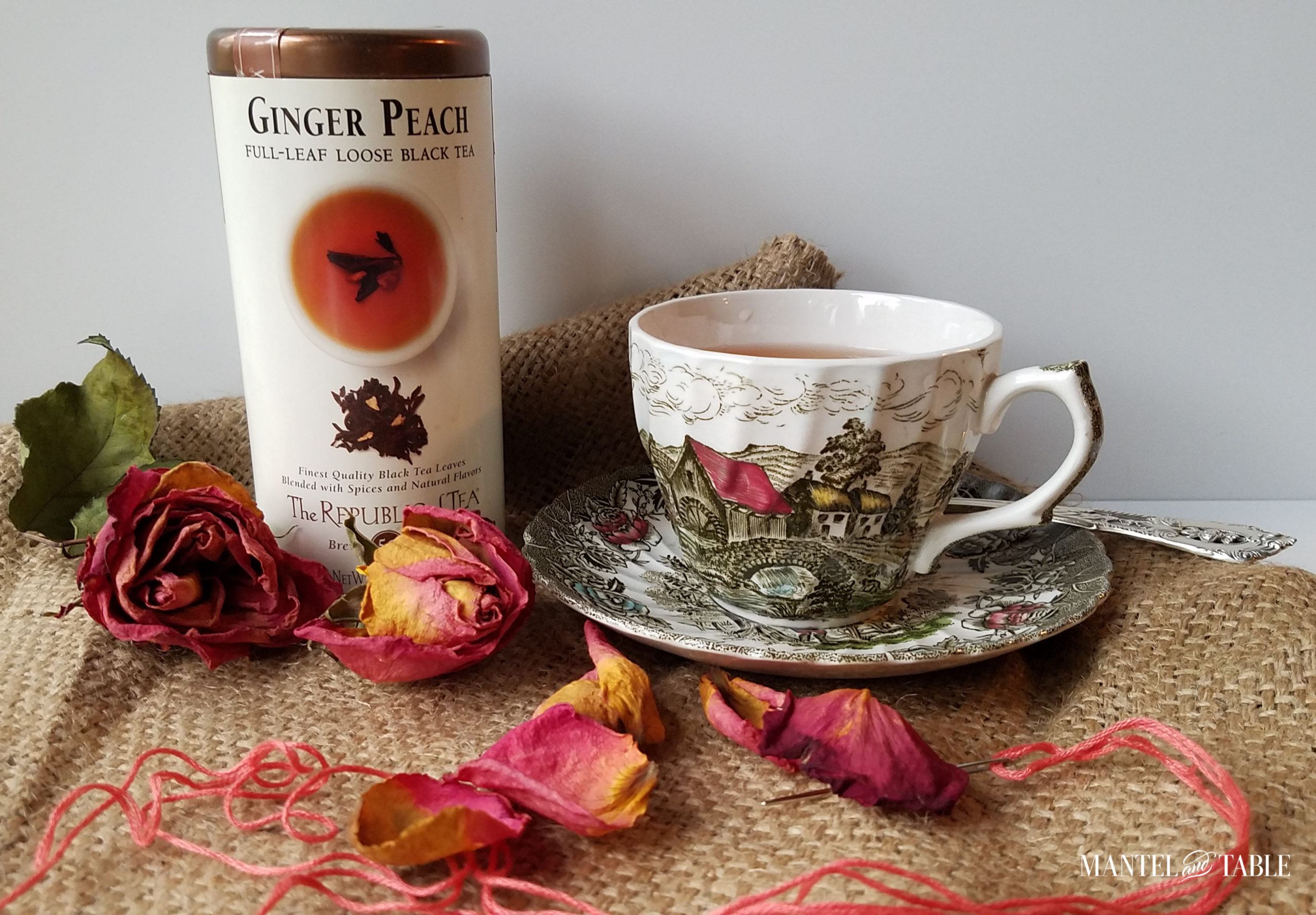 Mantel and Table supports Habitat for Humanity ~ Tea and teacup