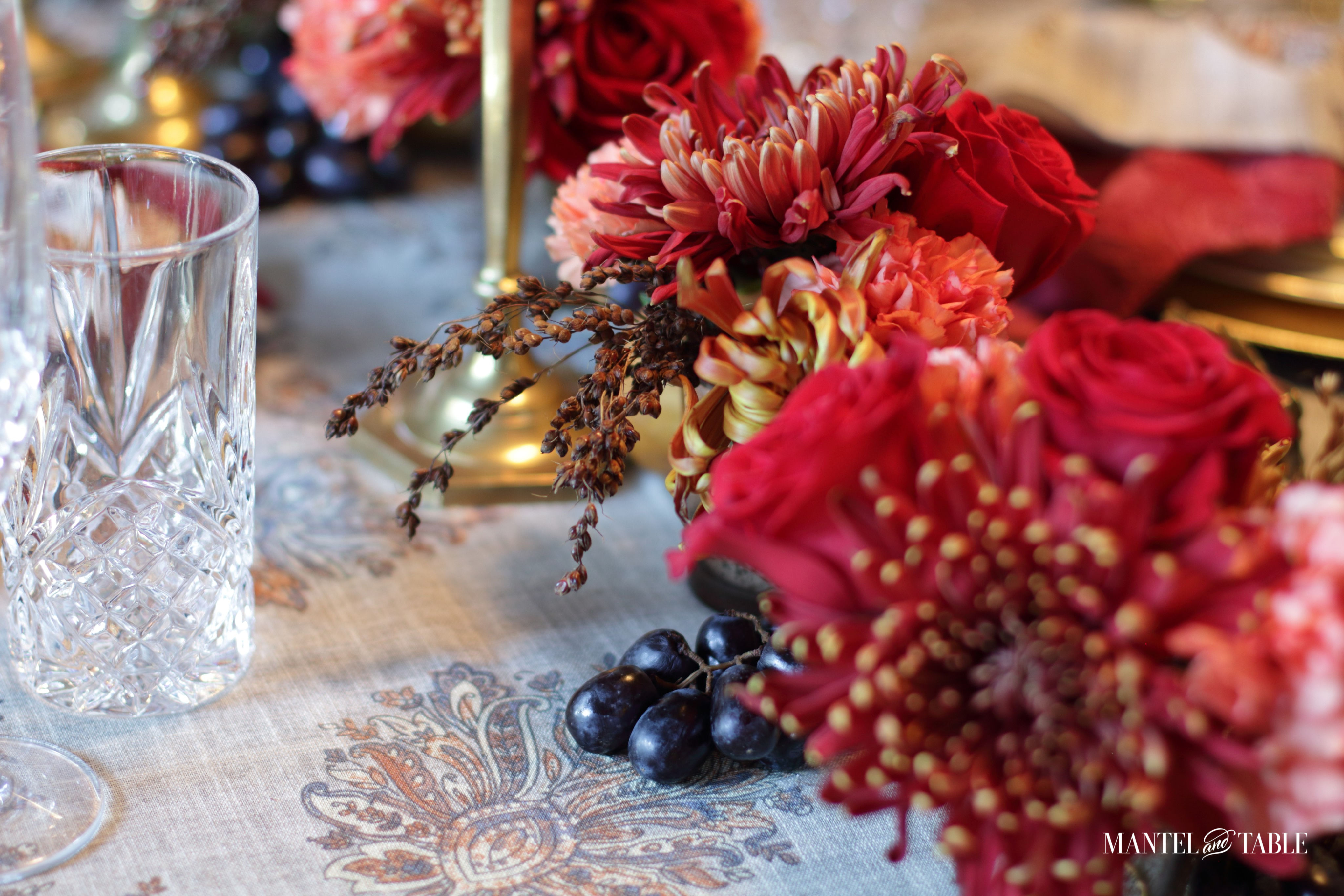 Thanksgiving Tablescape - centerpiece & crystal glasses