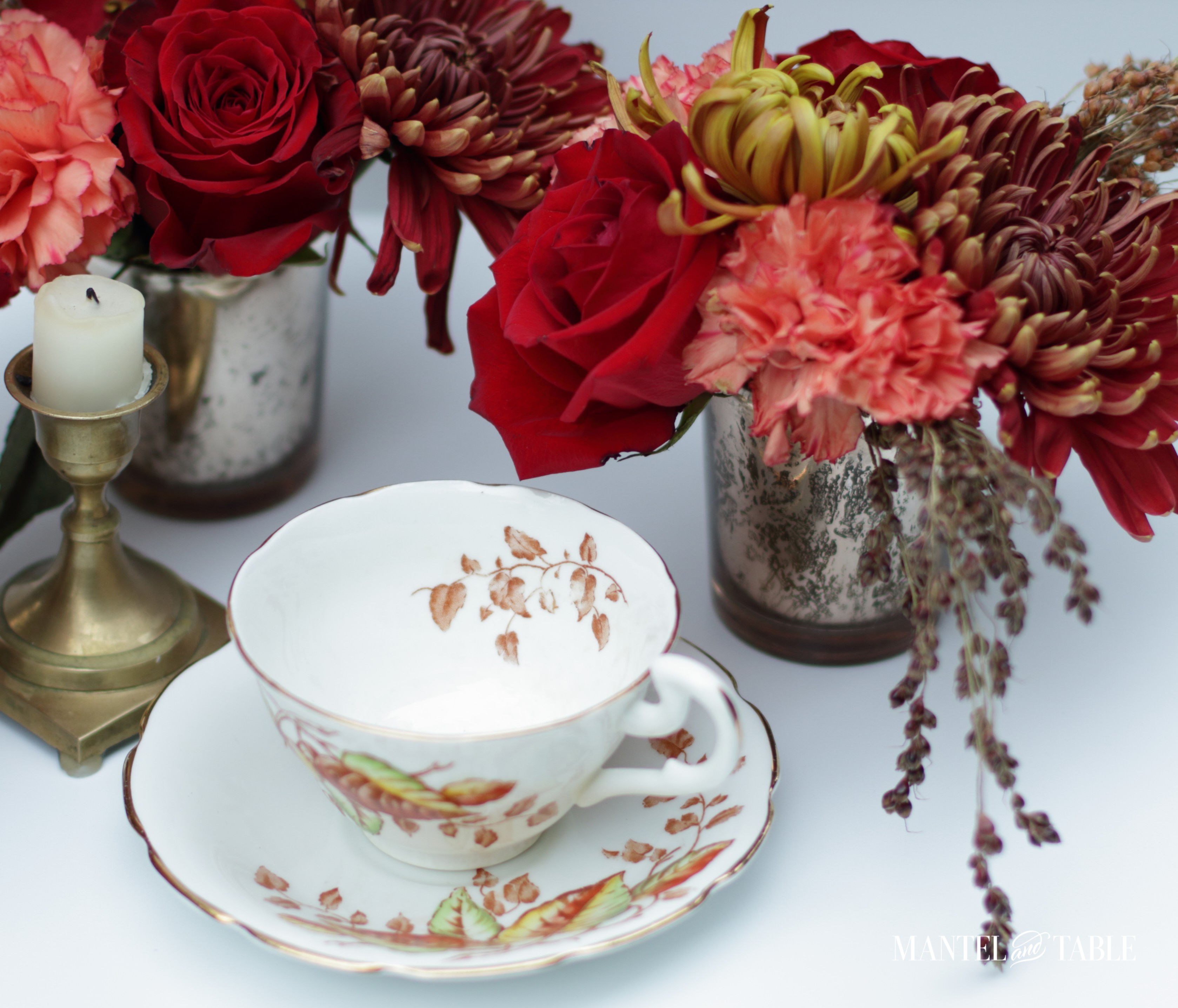fall teacup on white background