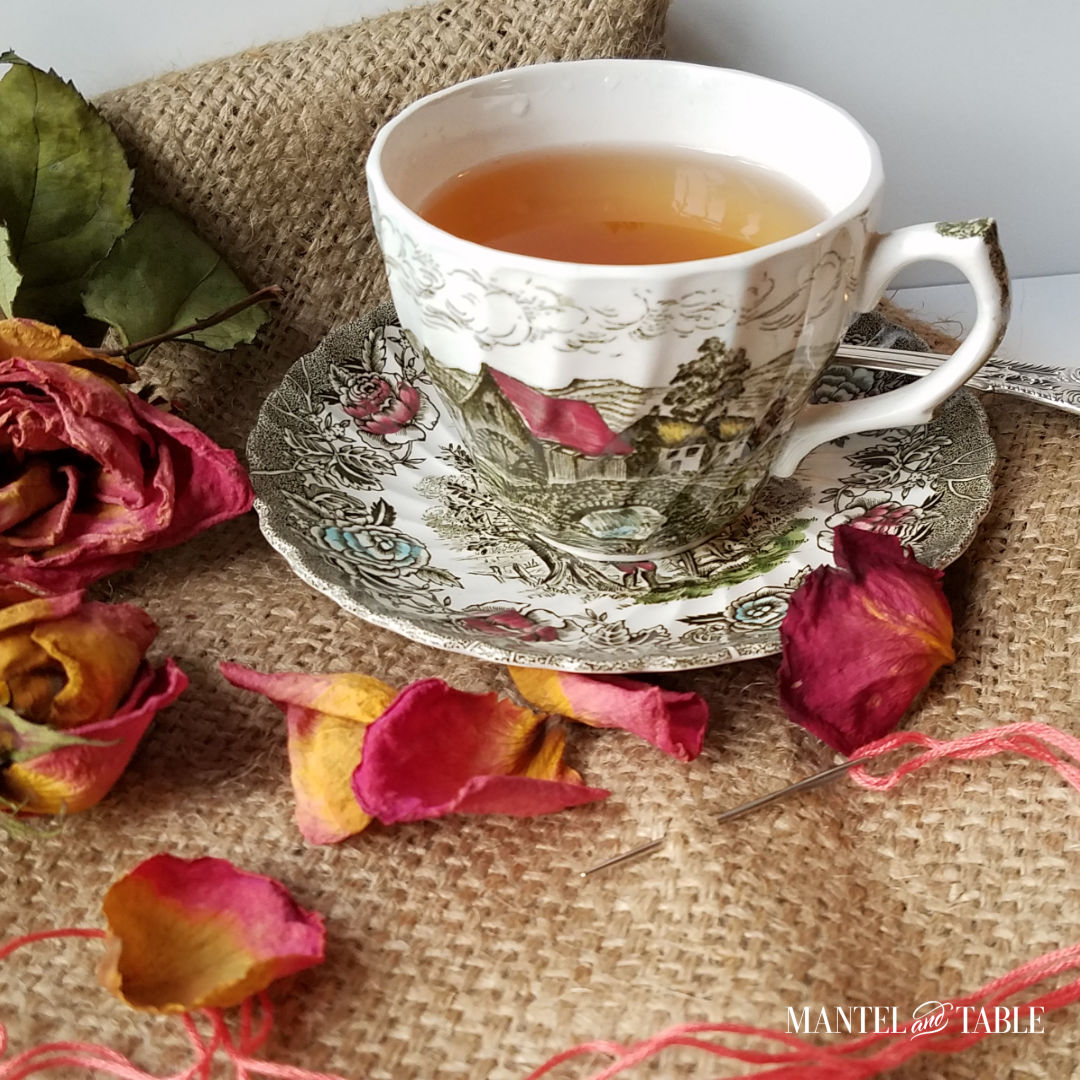 Fall Village Teacup with dried roses