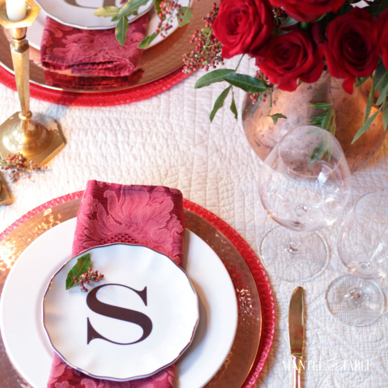 A Christmas Tablescape With Roses and Pepperberries