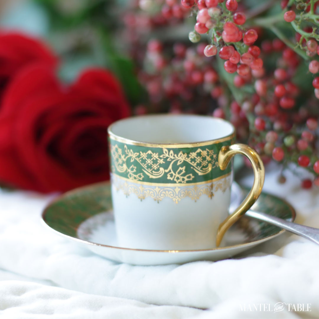 Green & gold demitasse Limoges teacup