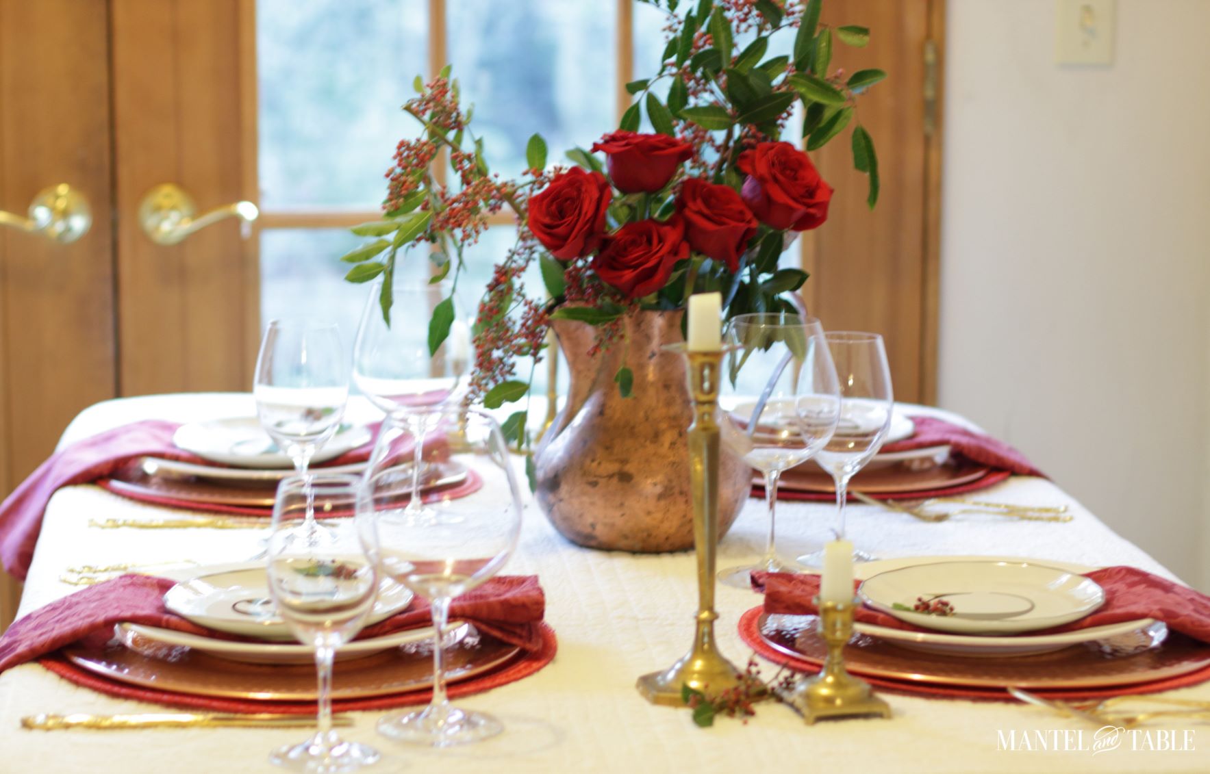 Christmas Tablescape ~ side view close up