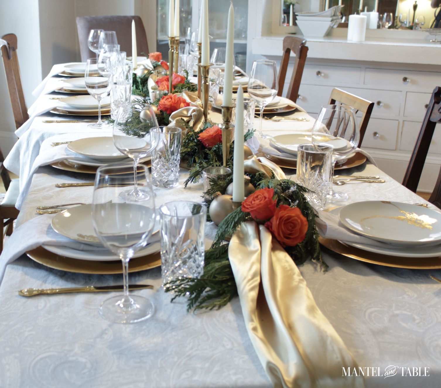 View of entire Gold Satin tablescape